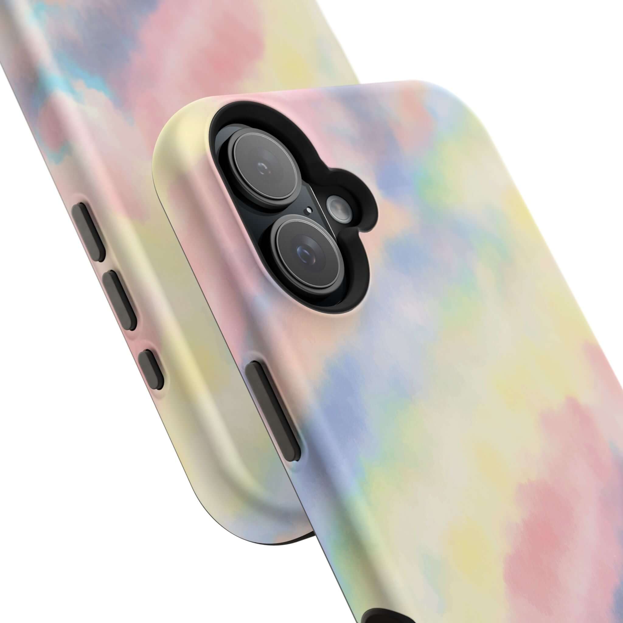 Cute iPhone case with pastel tie dye design, Unicorn Dreams. MagSafe compatible custom phone case adds magic to your tech.