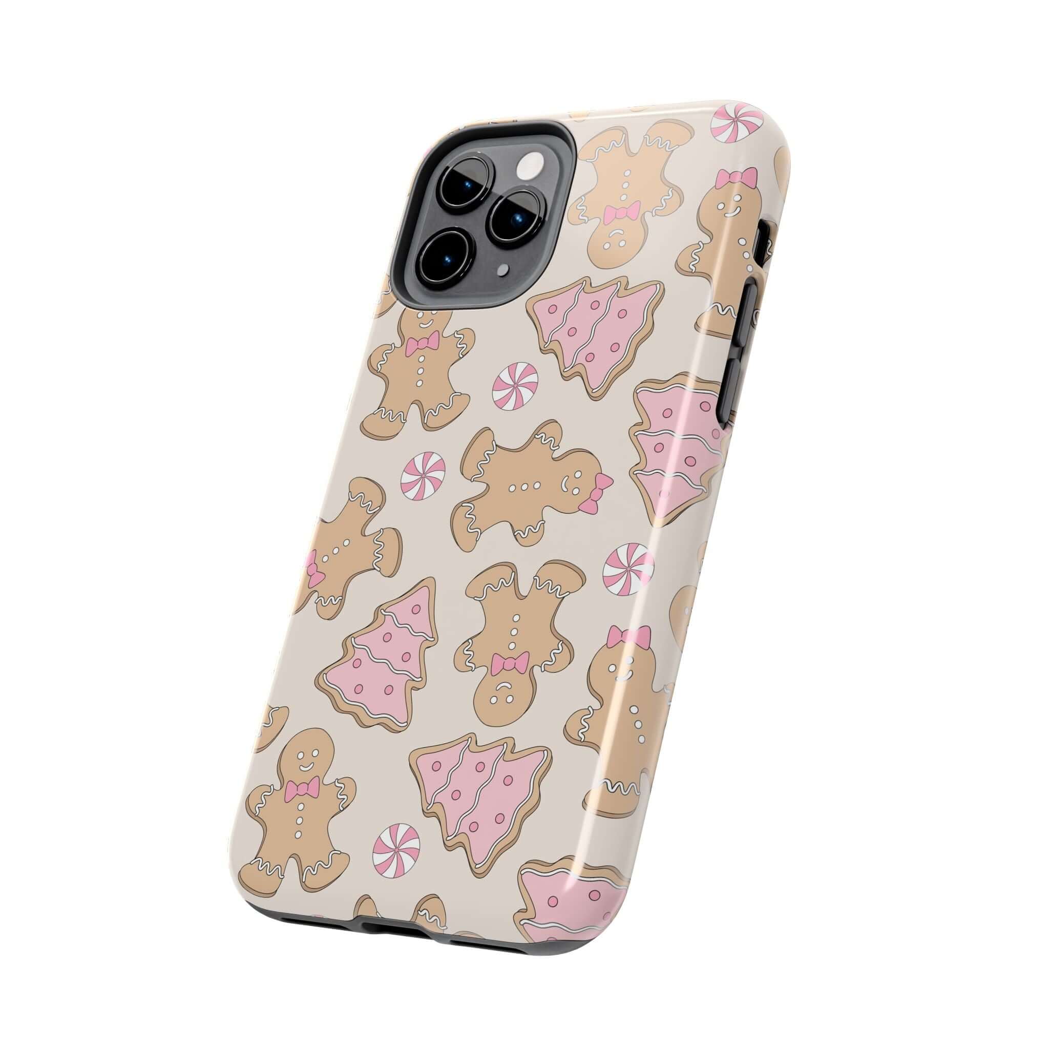 Gingerbread Girlie Christmas phone case with cute gingerbread and holiday designs, festive colorful iPhone case cover