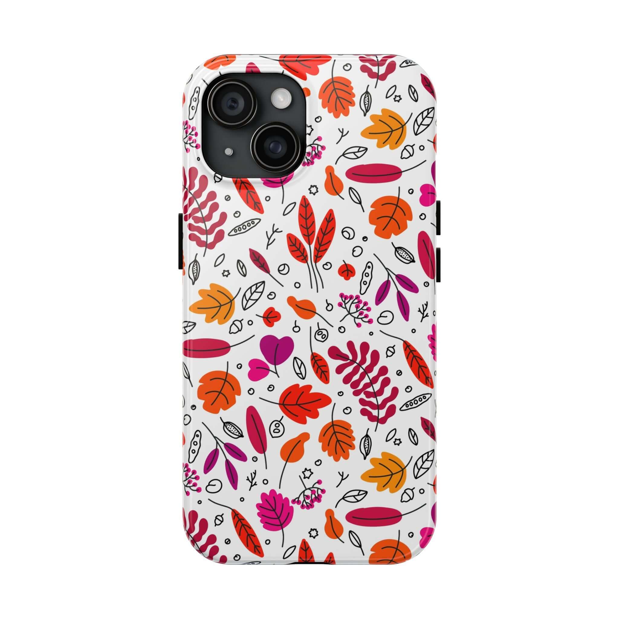 Fall Leaves wireless charging iPhone case with colorful autumn leaf design. Perfect cute and stylish fall Halloween phone case.