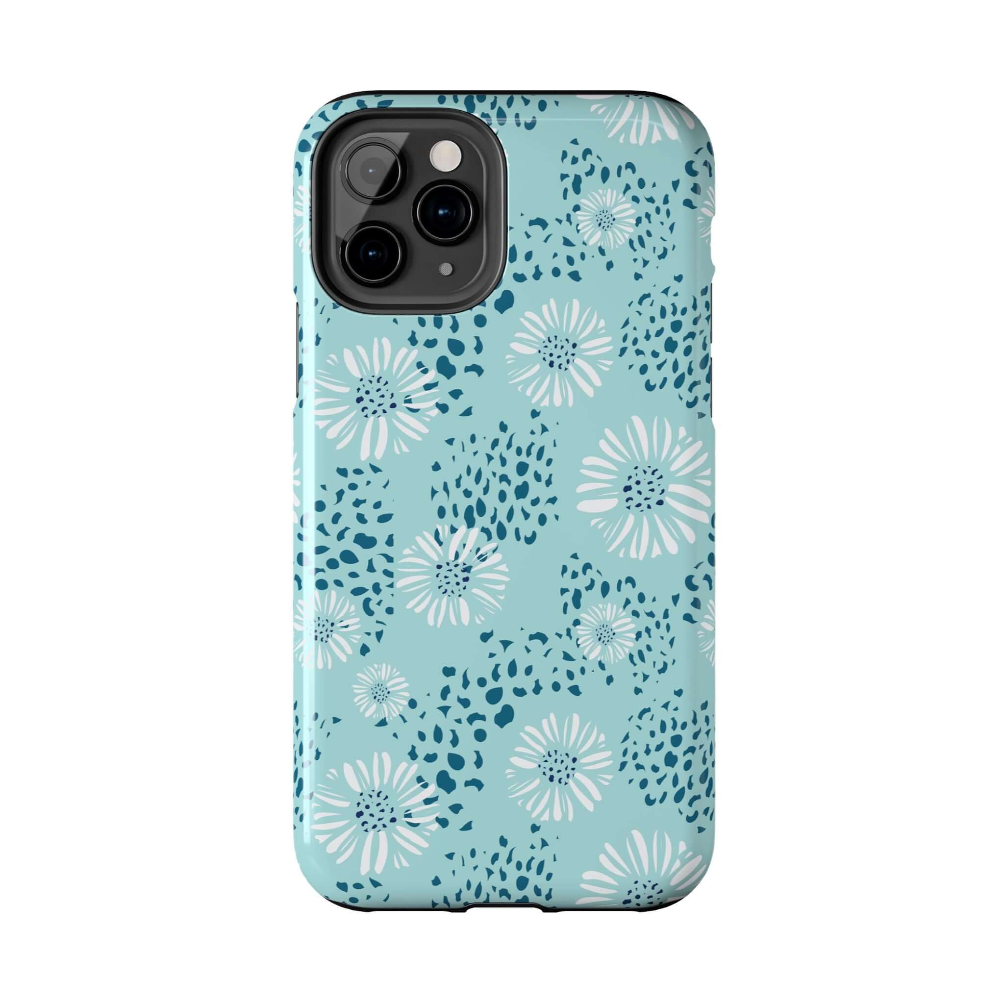 Coastal Aesthetics Floral Beach case for iPhone 14 Pro Max, vibrant teal design with white flowers, perfect cute and colorful iPhone case