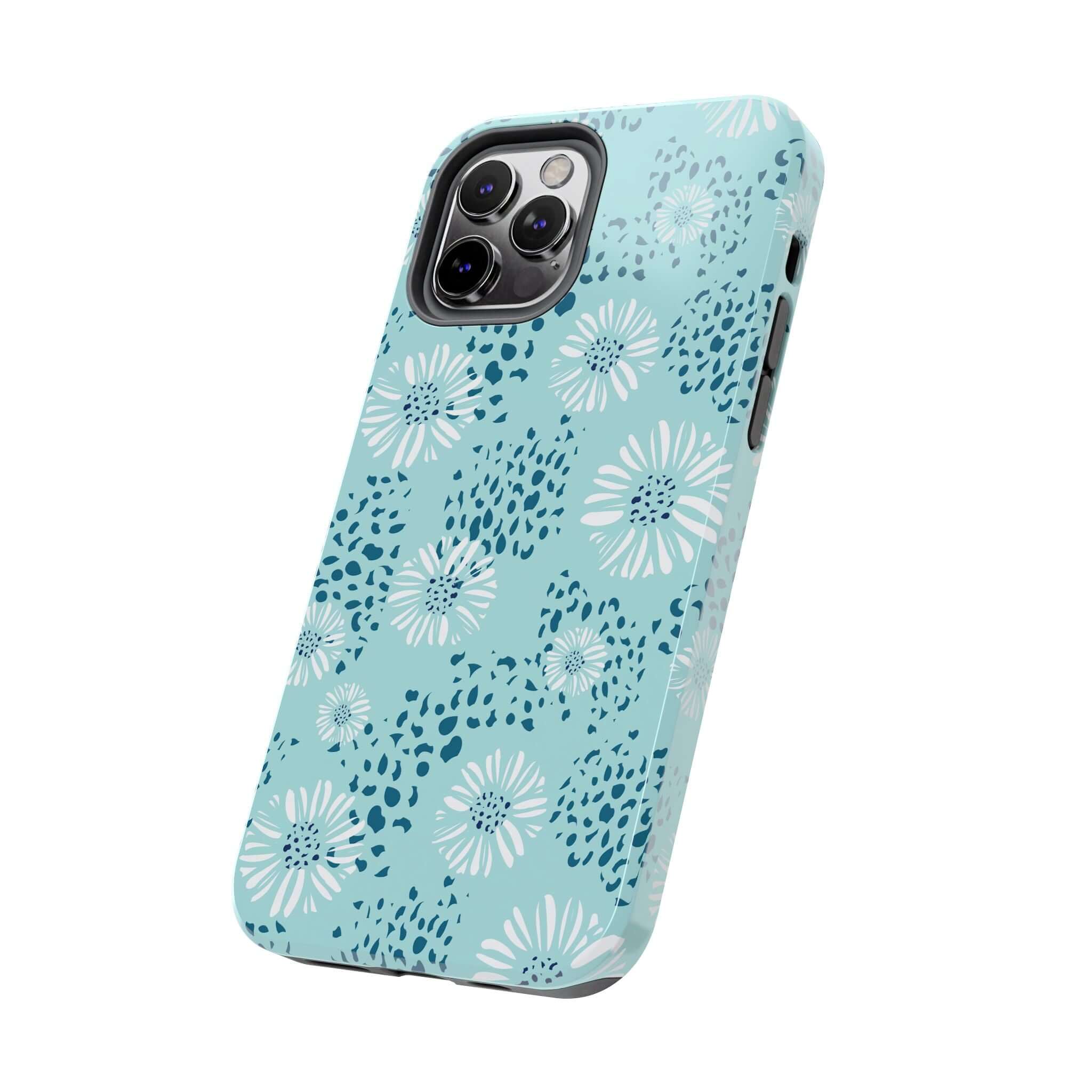 Coastal Aesthetics Floral Beach case for iPhone 14 Pro Max with teal design, perfect cute phone accessory for beach lovers.