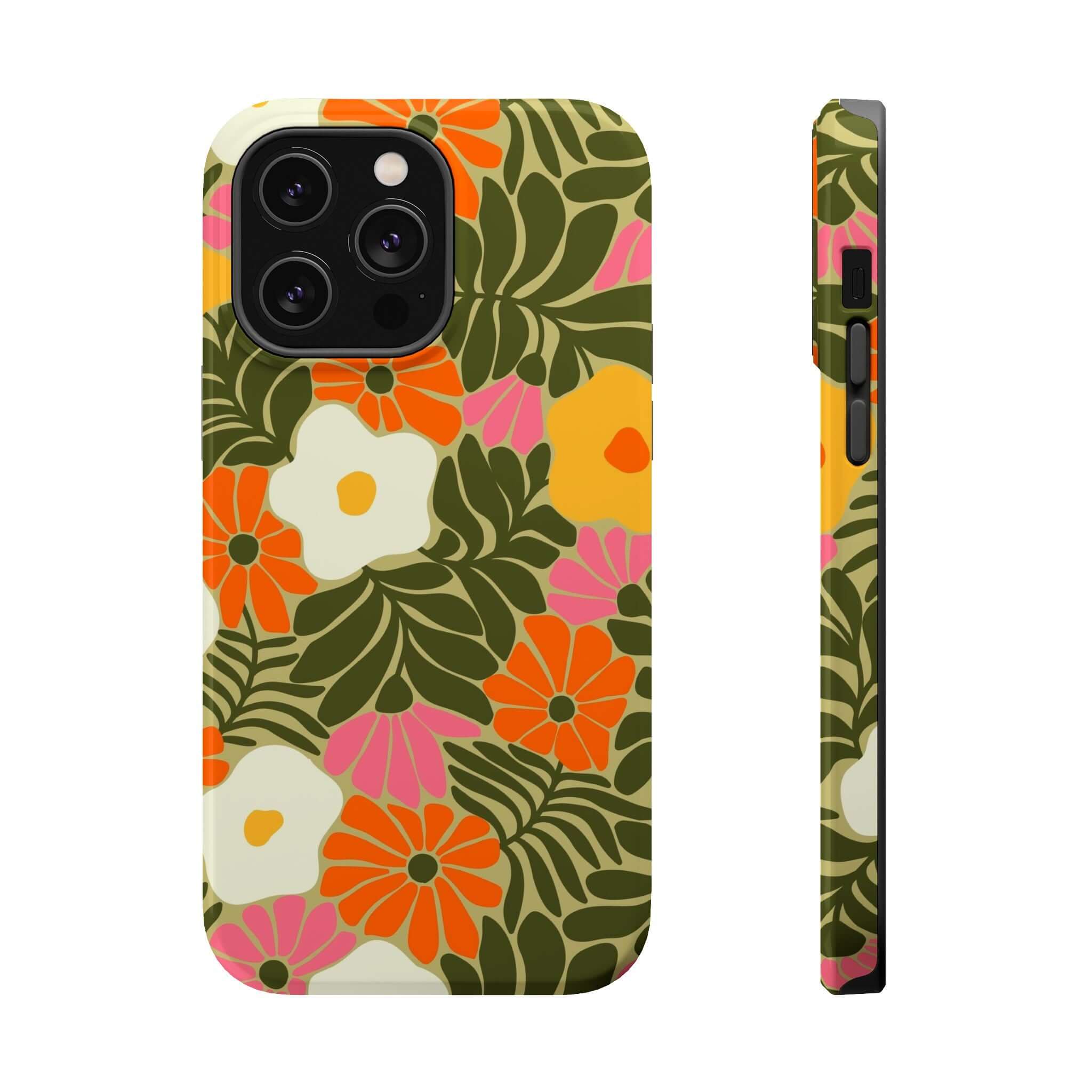 Retro floral phone case with tropical vibes, perfect cute phone cover for Apple iPhone.