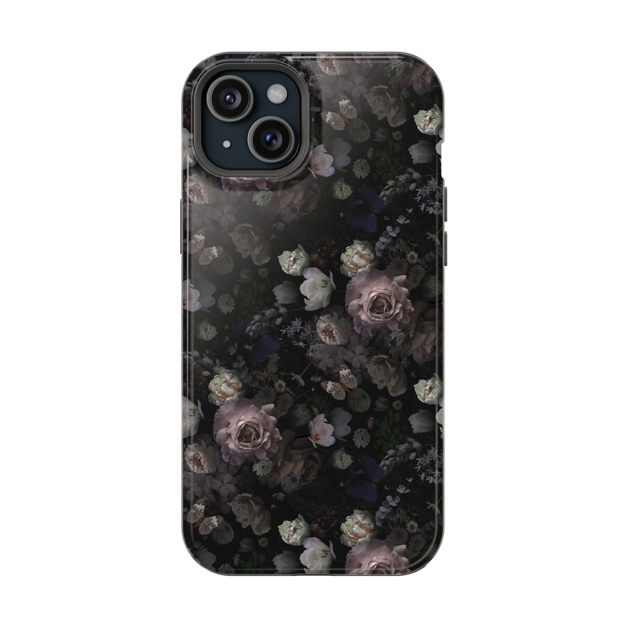 Midnight Curse MagSafe iPhone Case with black floral design, a cute and stylish phone cover for iPhone protection.