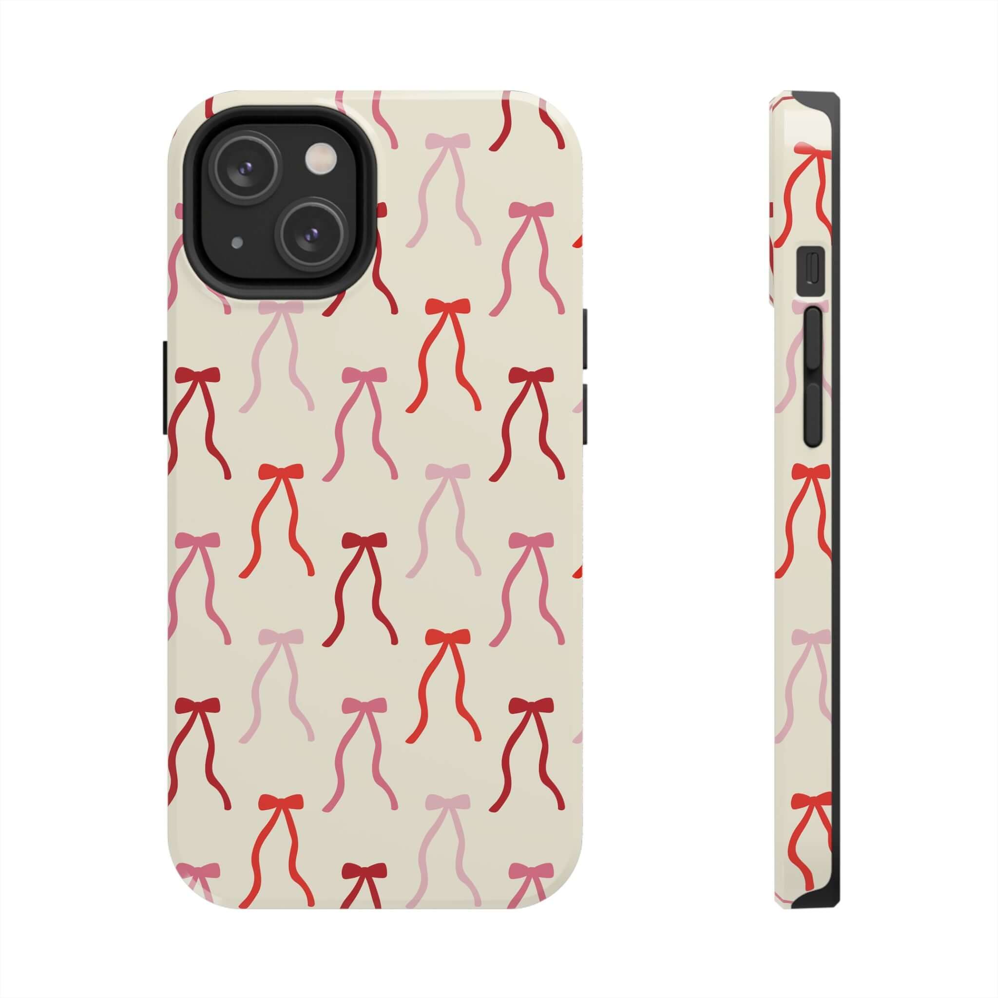 Beige Coquette Phone Case for iPhone 16 with Cute Red Bow Design, Ideal for Stylish Protection