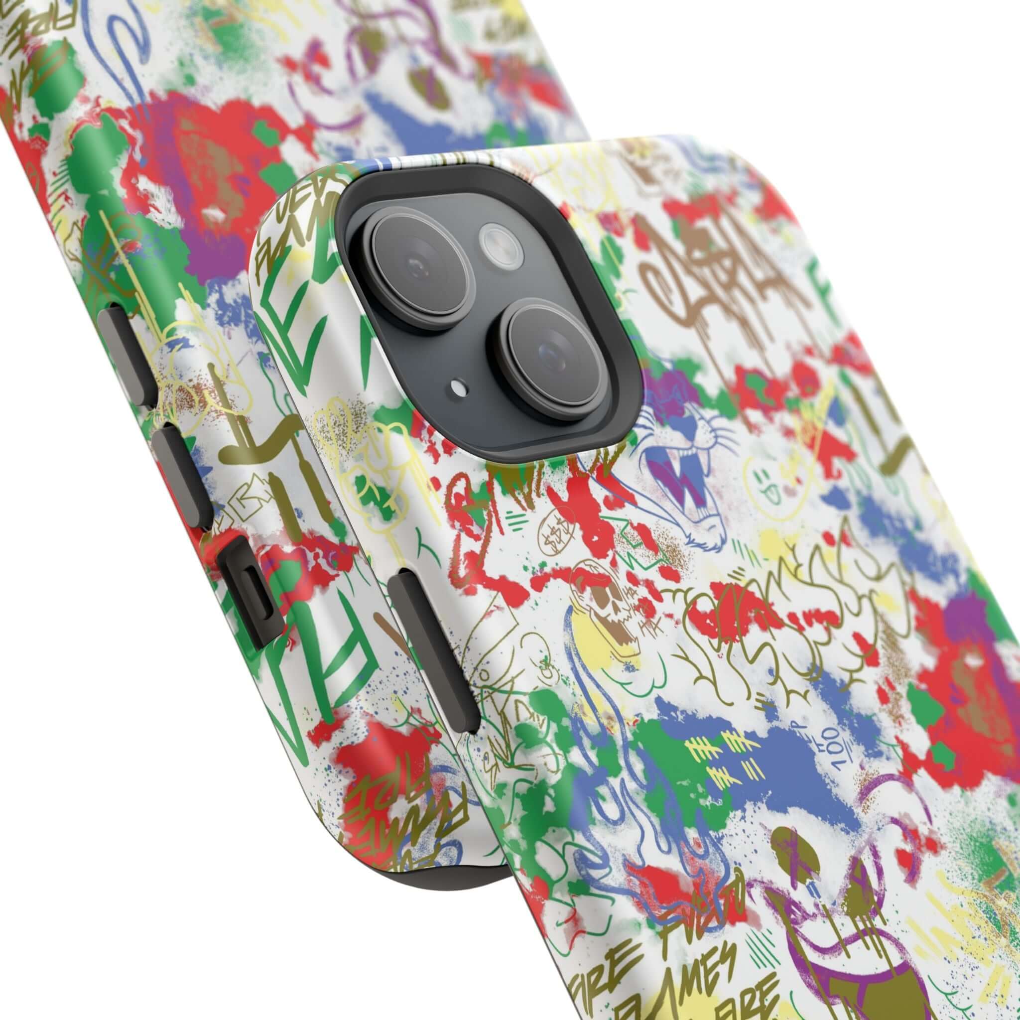 Colorful graffiti iPhone case showcasing vibrant street art design, perfect cute phone cover for art lovers.