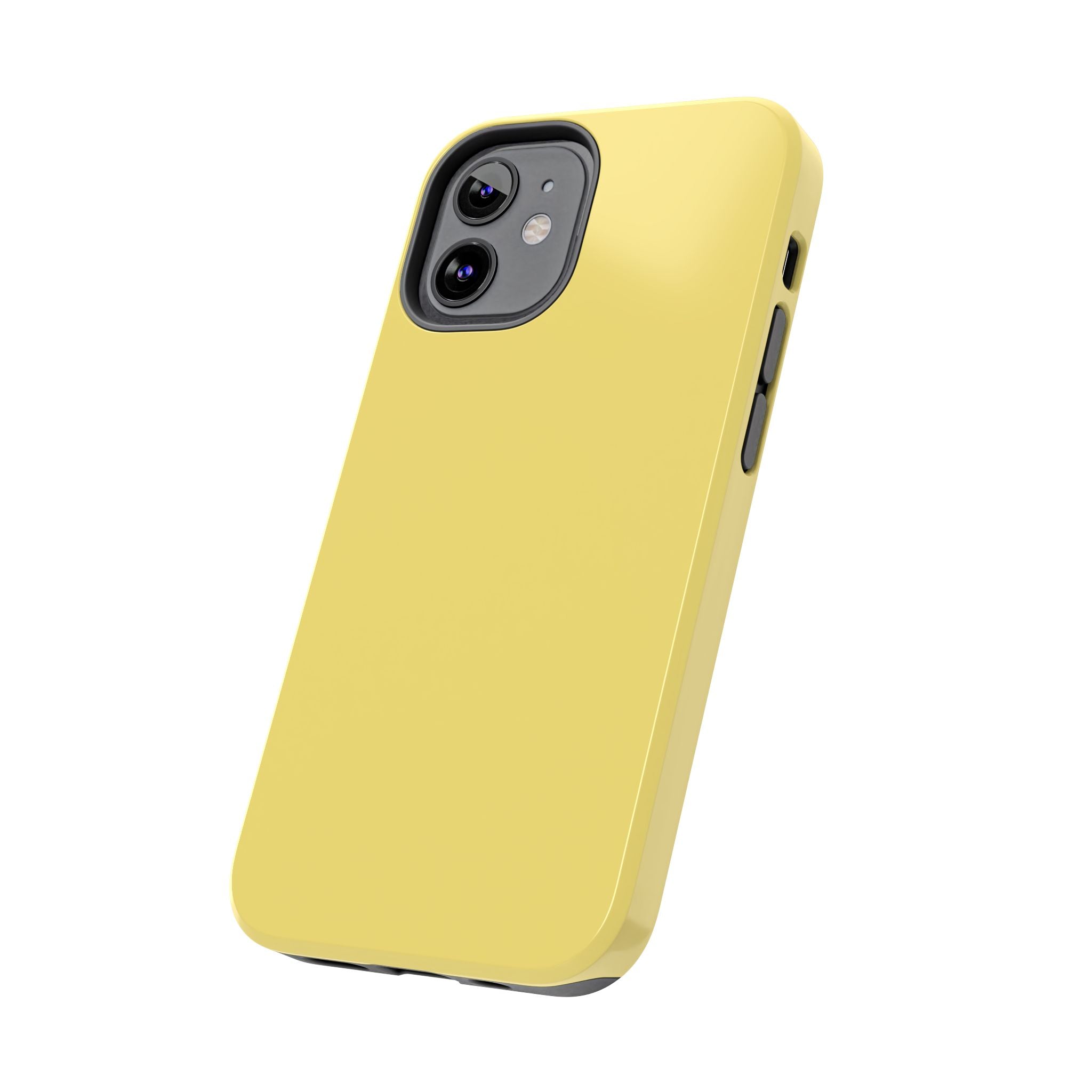 Solid yellow cute phone case for iPhone, playful and eye-catching design. Perfect for adding a pop of color. Floral iPhone case style.