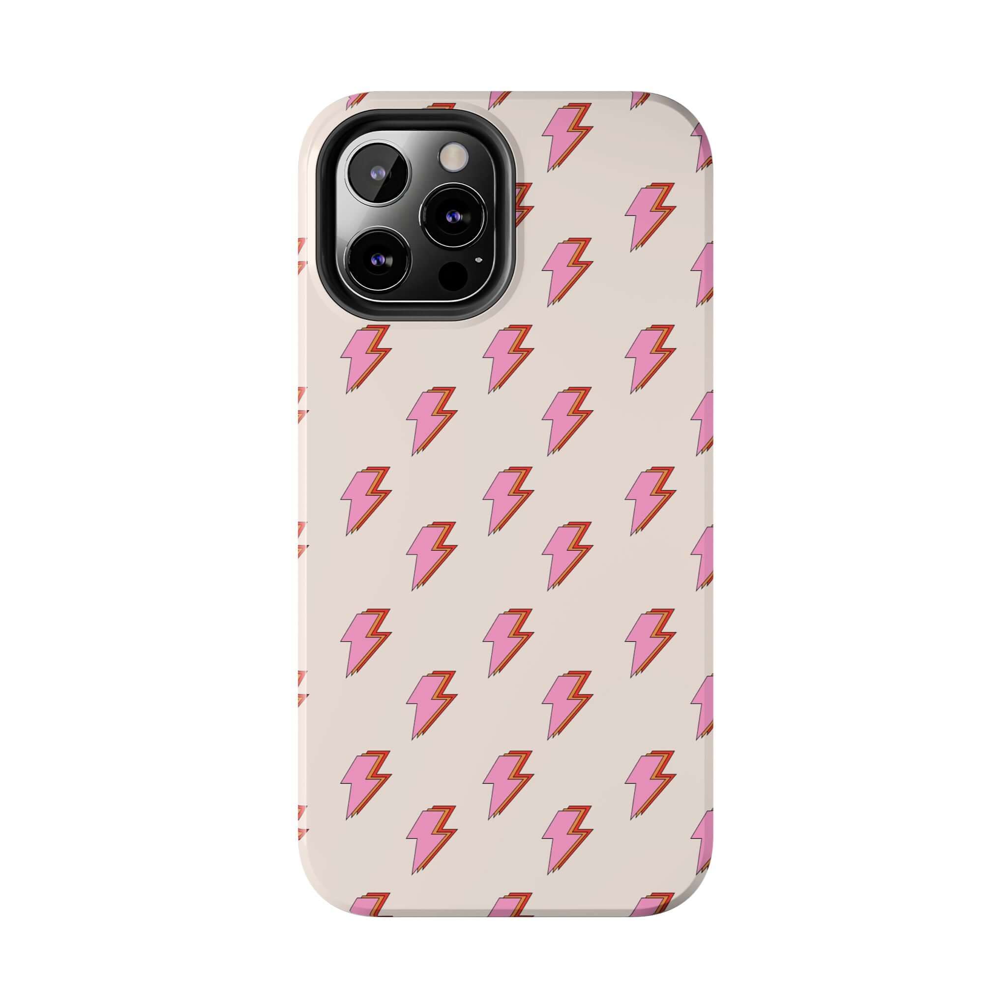 Cute iPhone case for iPhone 14 and iPhone 15 with pink lightning bolts design - Stylish and protective phone case with free shipping