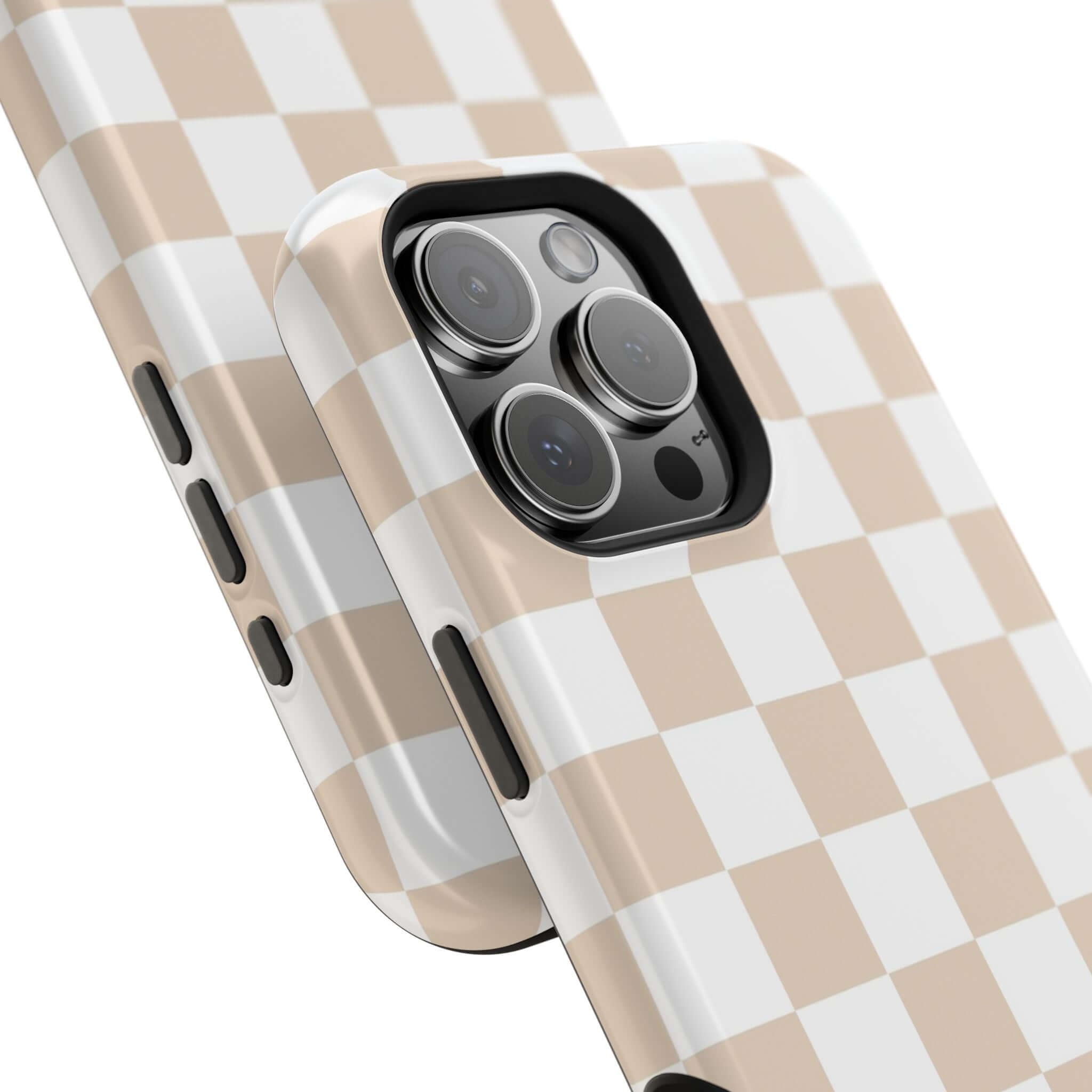 Cream Checkered MagSafe iPhone 16 Case with protective cute beige design