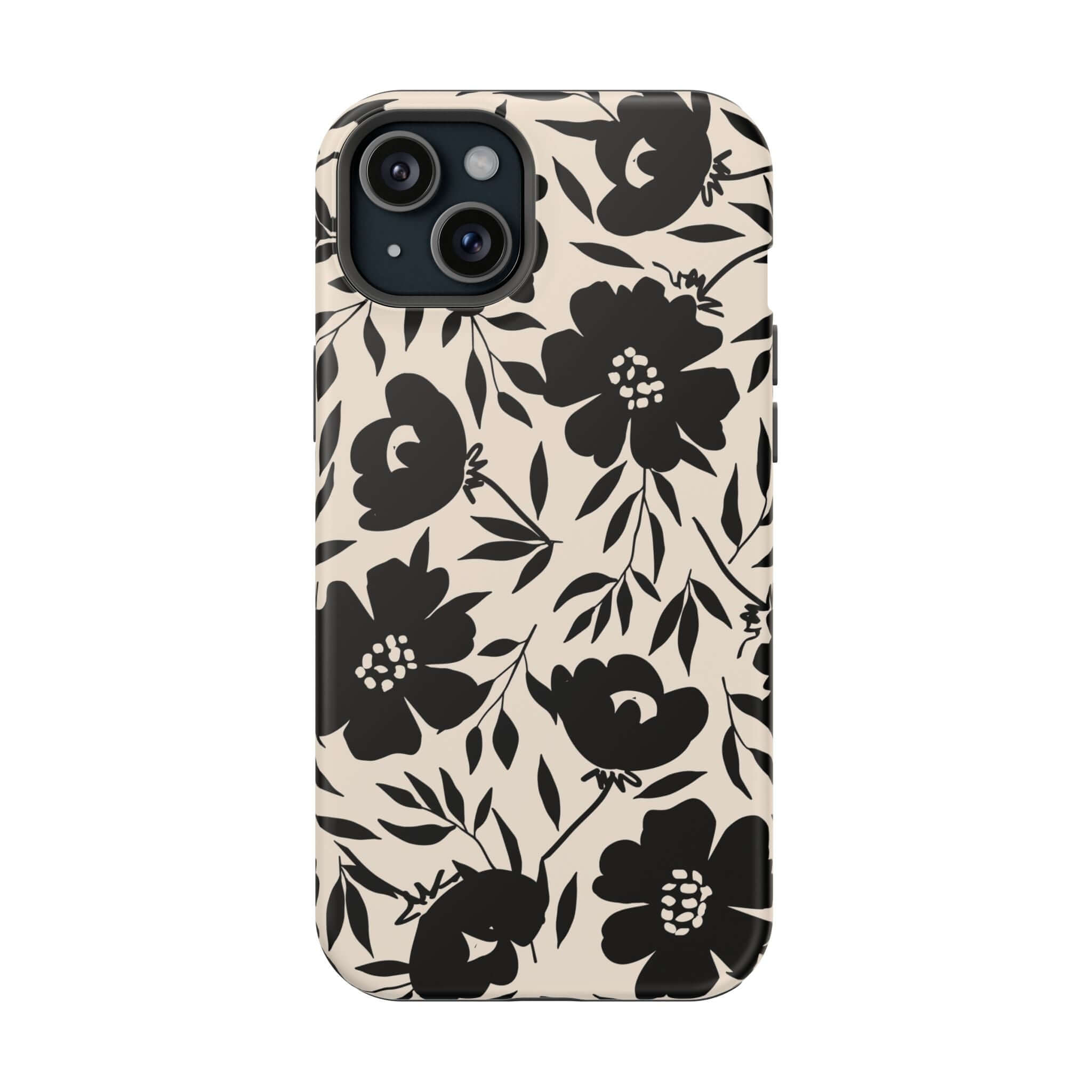 Black Floral iPhone 16 Case, Cute Eclipse Garden Design for Stylish Phone Protection