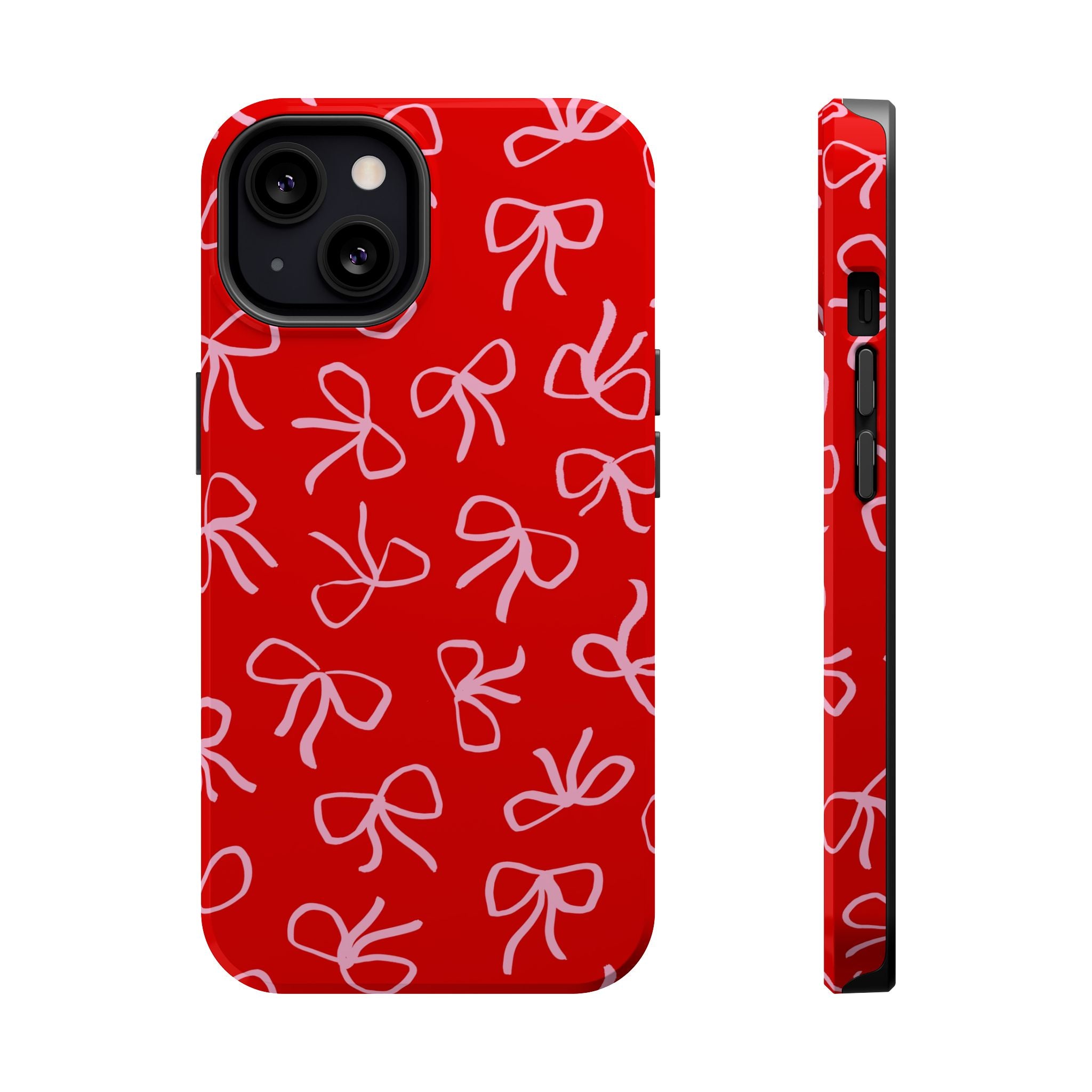 Red Coquette MagSafe case with playful bow design, perfect cute phone cover for a flirty and sassy style.