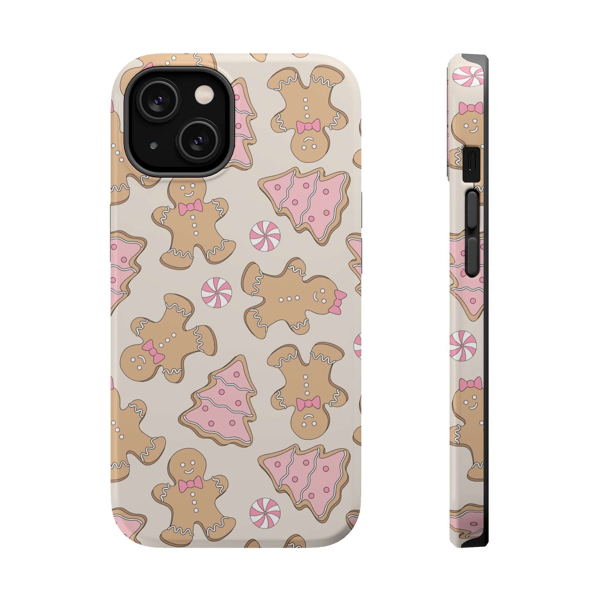 Festive Gingerbread Girlie MagSafe case with Christmas cookie design, cute and secure holiday phone cover featuring gingerbread men.