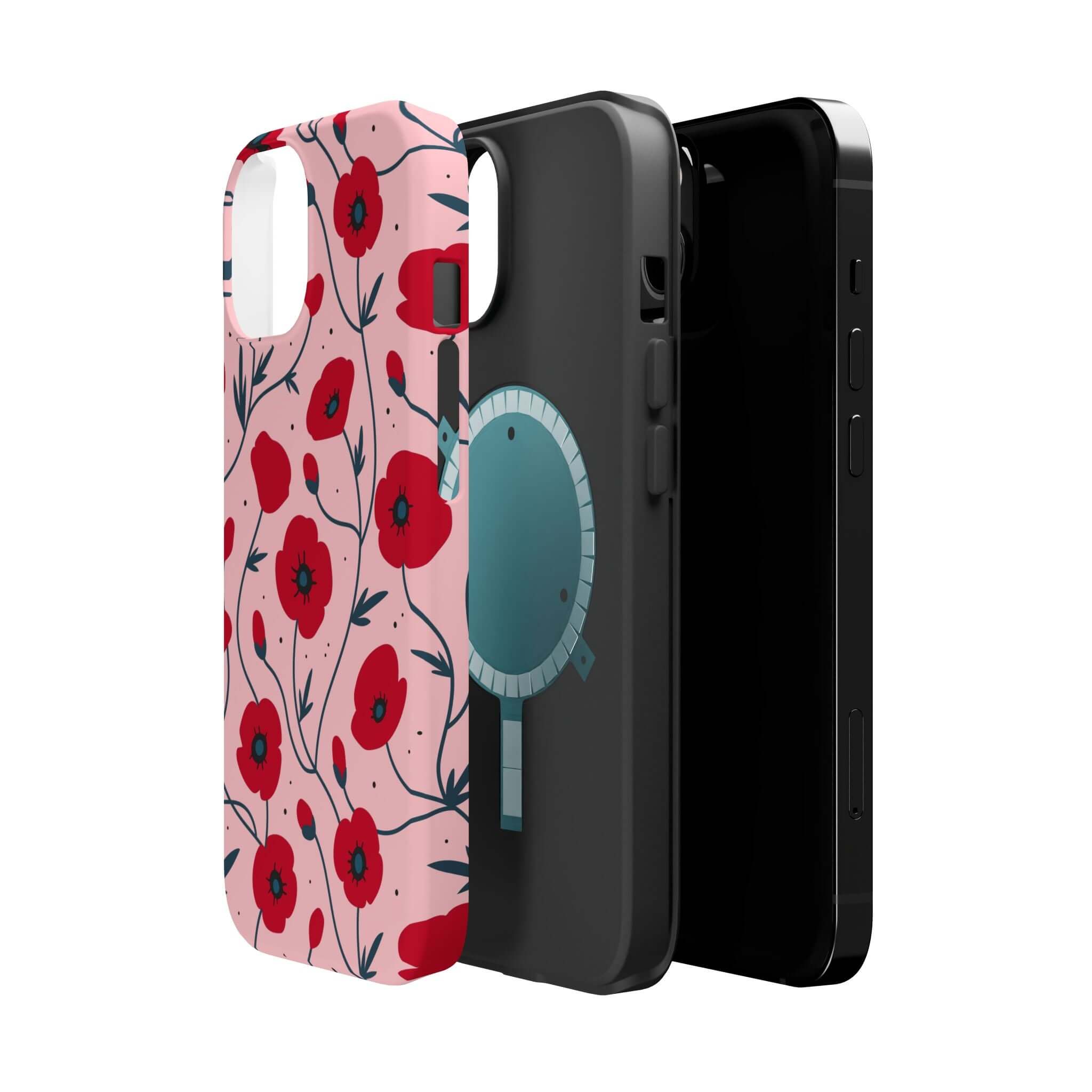 Pink n Poppy Pink Floral iPhone Case featuring red flowers on a cute phone case with free shipping.