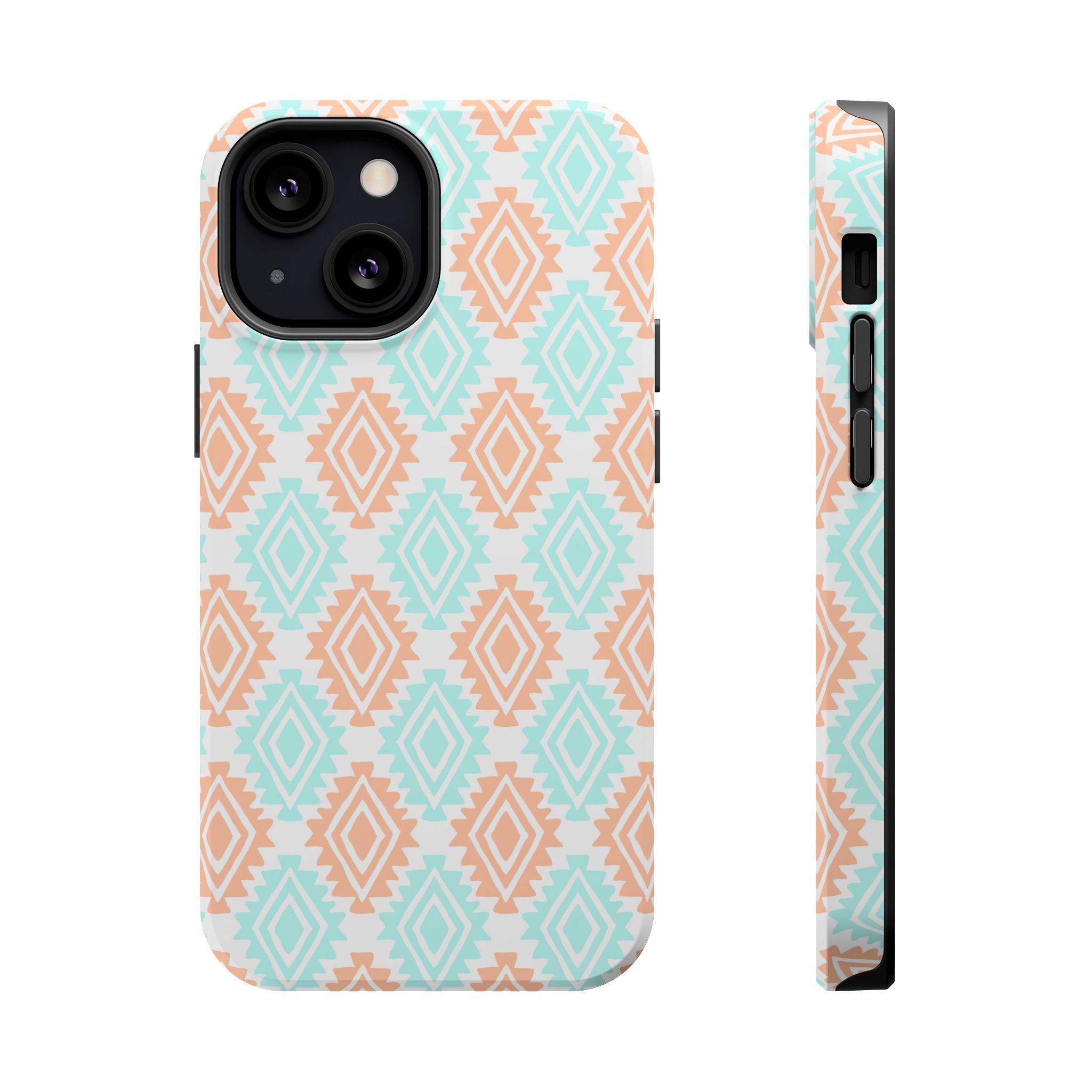 Desert Dreamer Southwestern MagSafe iPhone Case with funky geometric pattern, perfect cute phone cover for cowgirls.