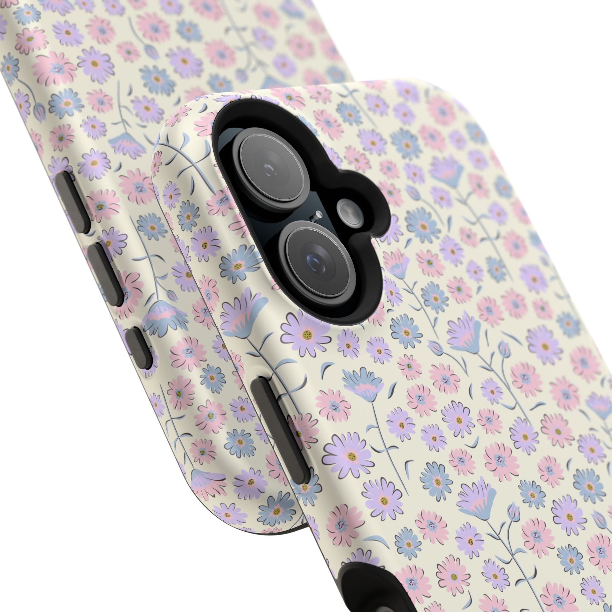 Pink Flower Case for iPhone 16 with cottagecore floral design, cute and protective MagSafe phone cover with pastel flowers.