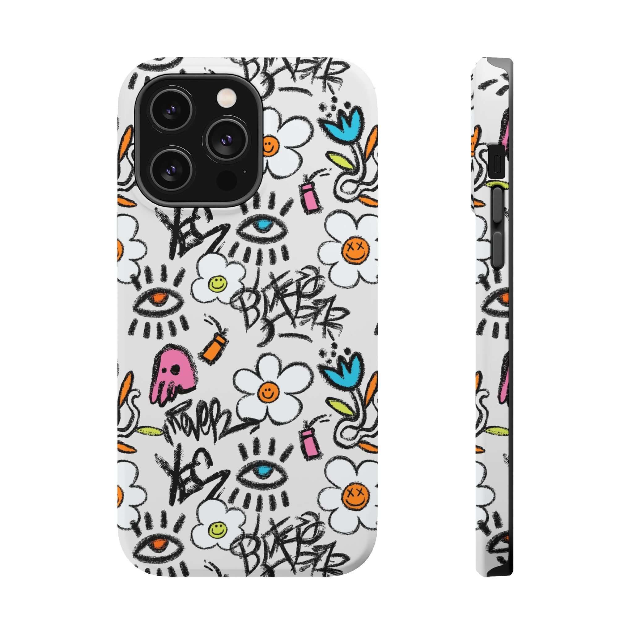 Cute phone cover featuring vibrant floral graffiti design for iPhone, perfect for a bold statement.