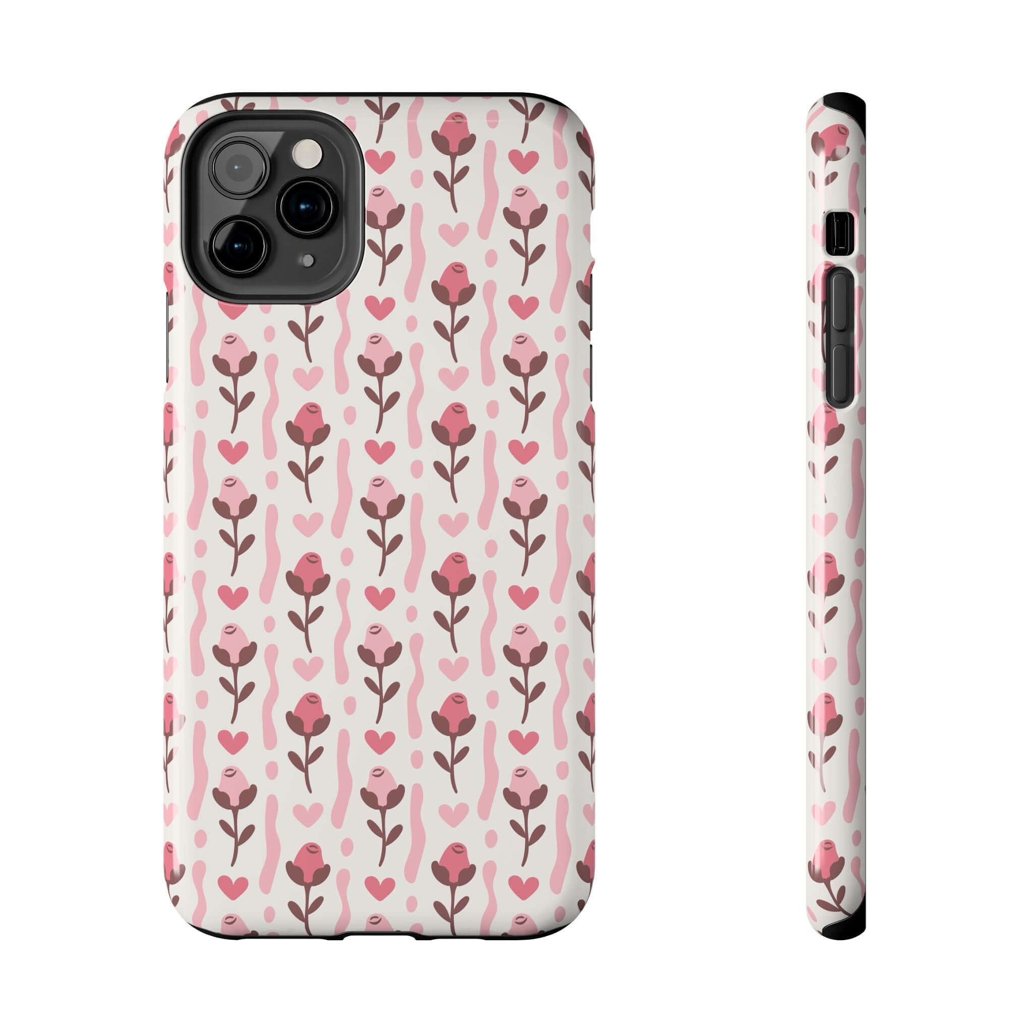 Cute red rose custom phone case for iPhone with free shipping. Coquette design phone cover featuring charming red roses and hearts.