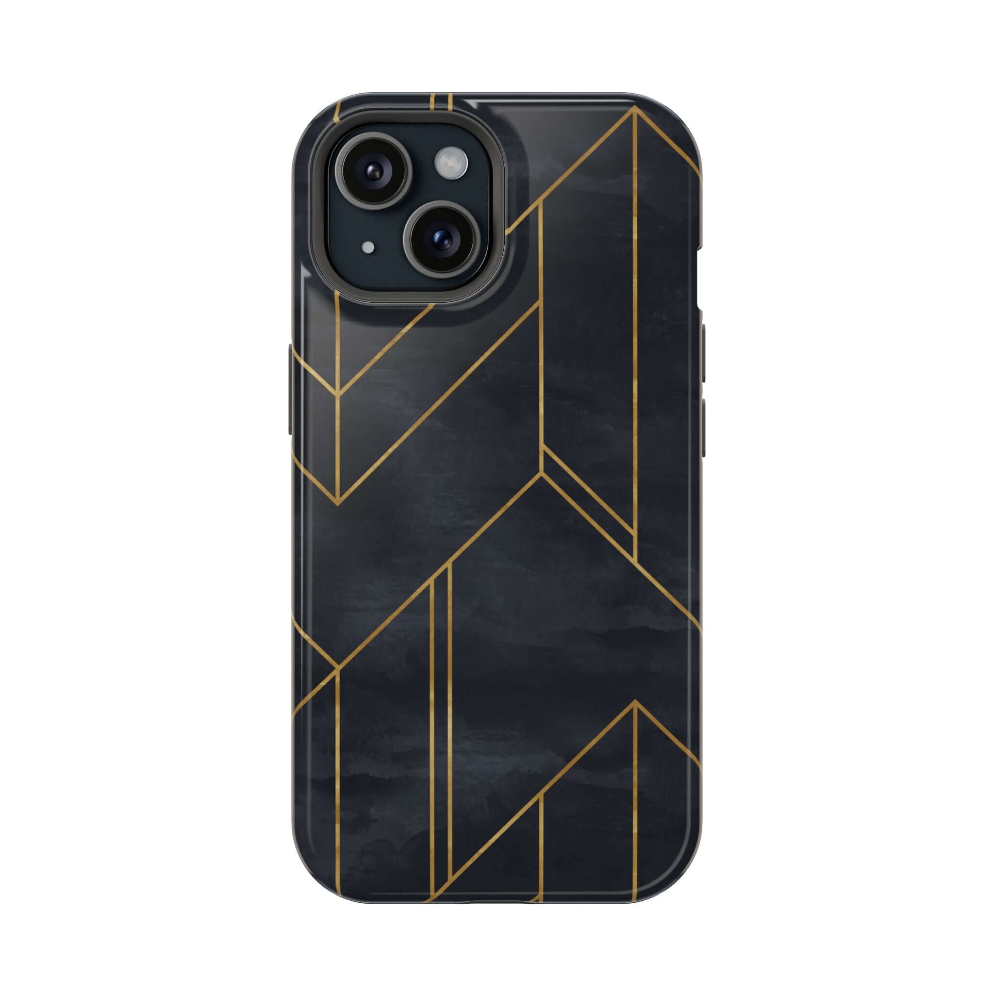 Urban Vibe Modern Geometric Case in black with abstract gold lines, a colorful and cute phone case for iPhone protection and style.