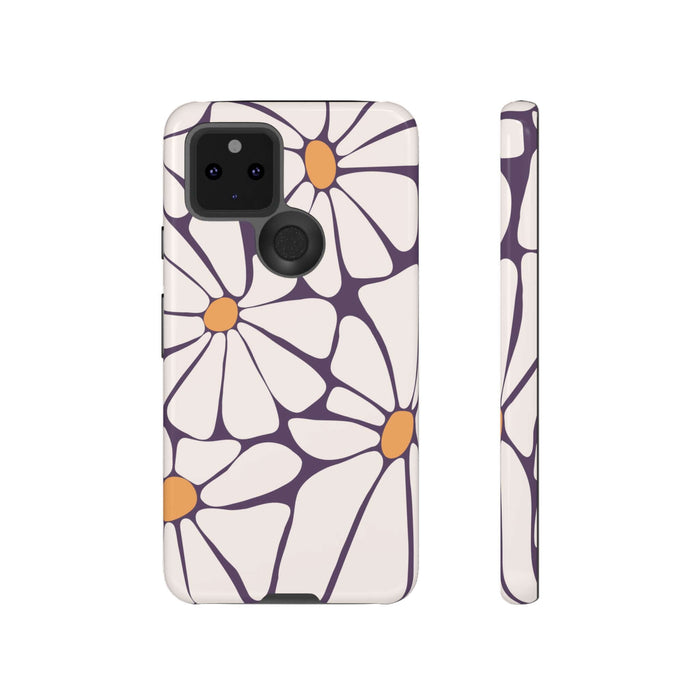 Cute retro flower phone case for iPhone 14, Samsung, and Pixel devices - Purple Haze design with flower pattern.