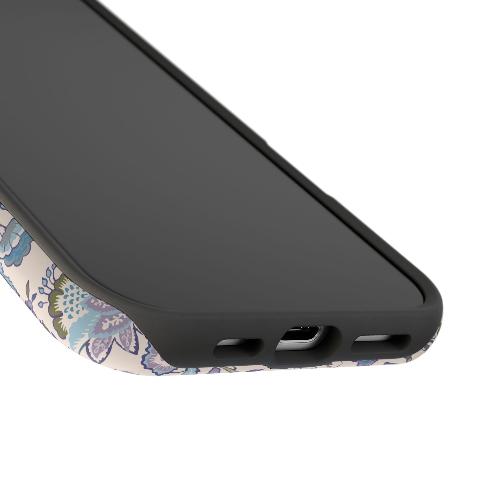 Blue CottageCore MagSafe iPhone case with floral design; cute and stylish phone cover showcasing whimsical nature-inspired patterns.