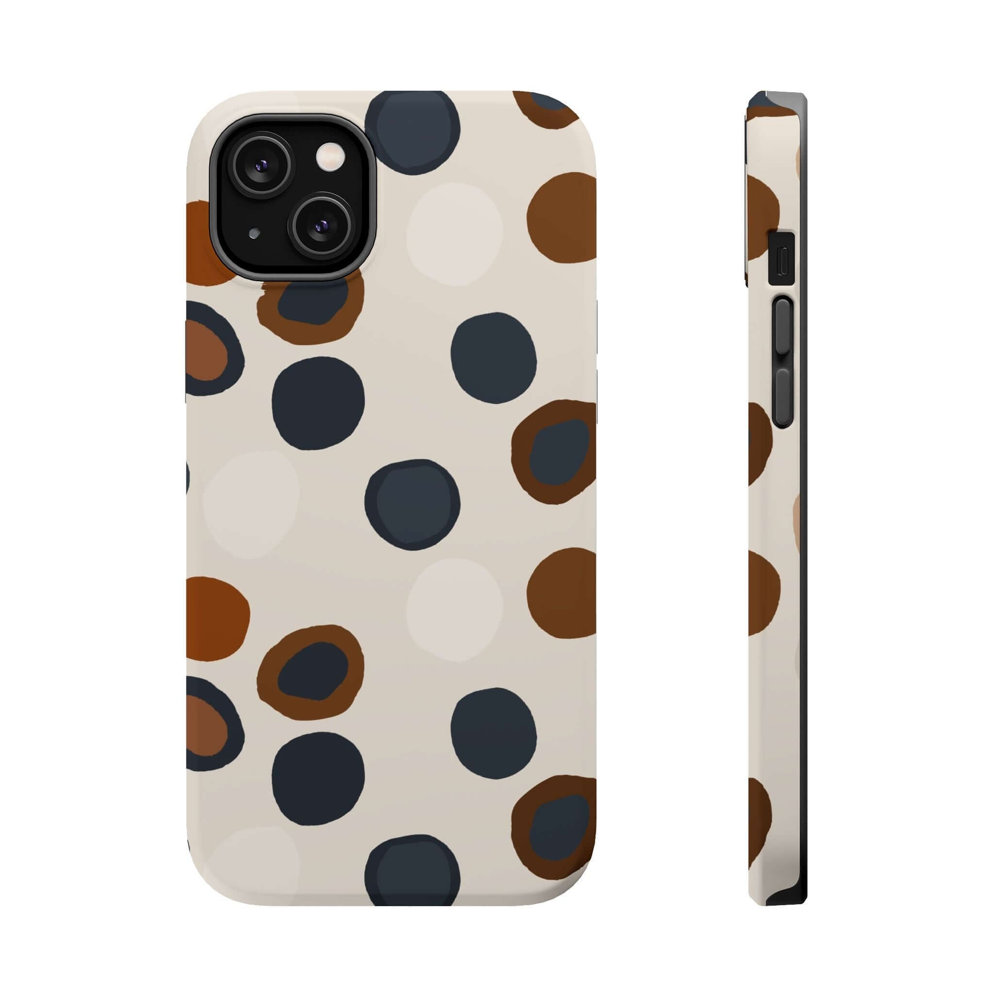 Chic Wanderer Modern Spots Case, colorful and cute abstract iPhone case with brown spots, perfect for fashion-forward adventurers.