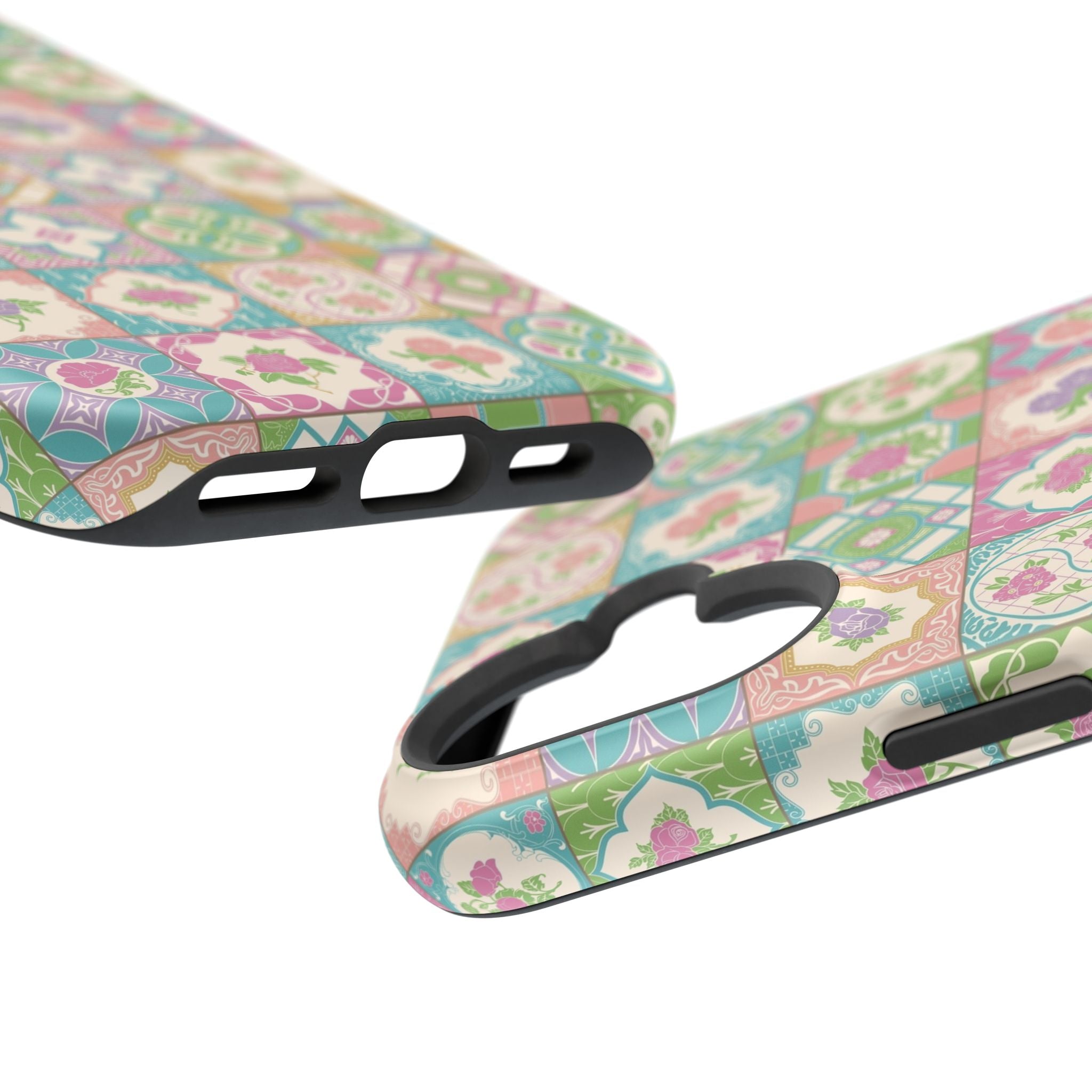 Colorful Peranakan Bloom iPhone case with Nyonya tile patterns, showcasing a cute phone cover from the best phone case brand.