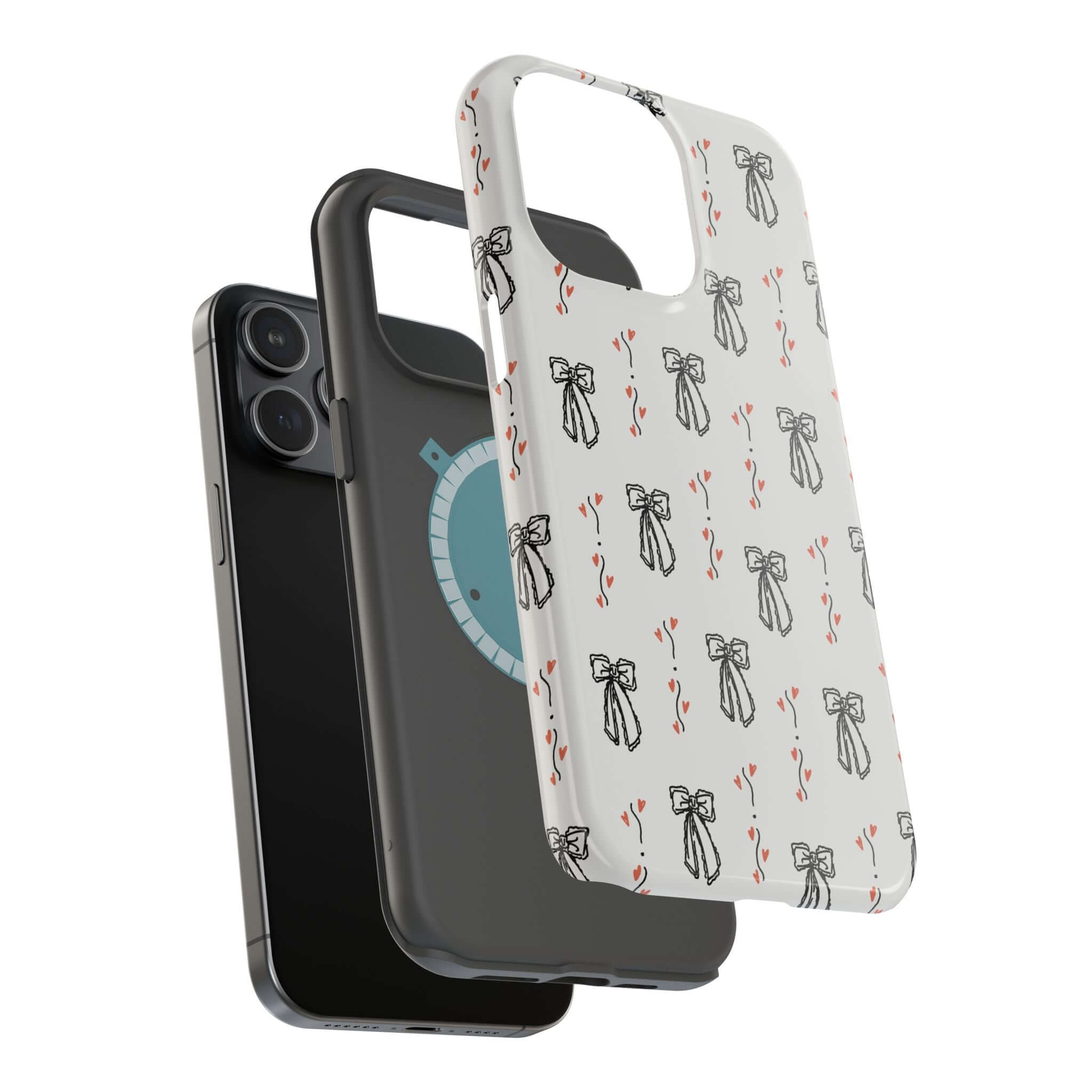 Vintage coquette phone case with cute black bow design for iPhone 16, featuring charming style accessory.