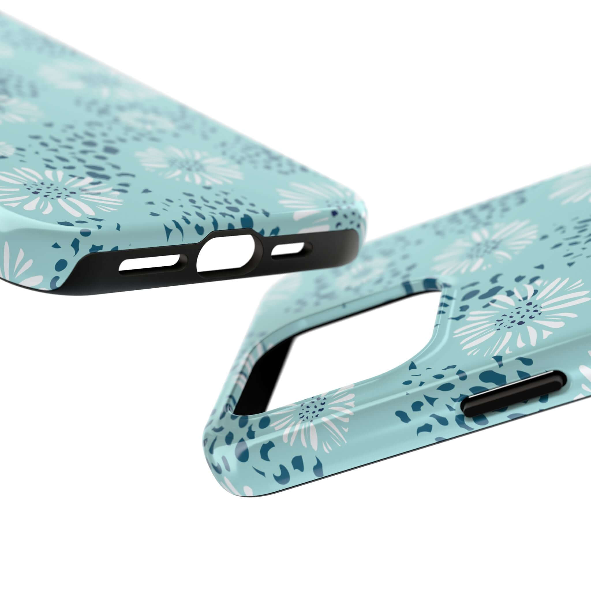 Coastal Aesthetics Floral Beach Case for iPhone 14 Pro Max and Samsung S23 with teal and floral design