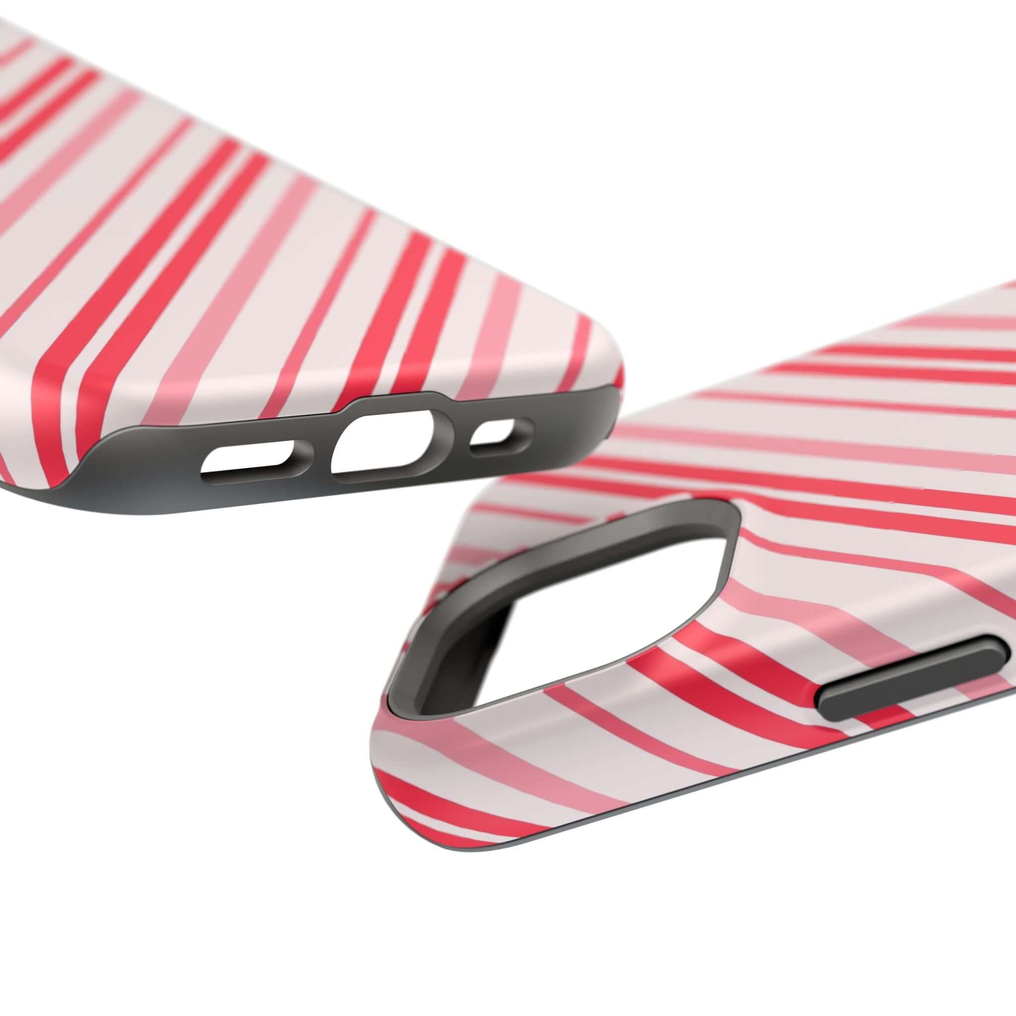 Festive Candy Cane Cutie MagSafe Case with red and white stripes, perfect Christmas or holiday phone cover.