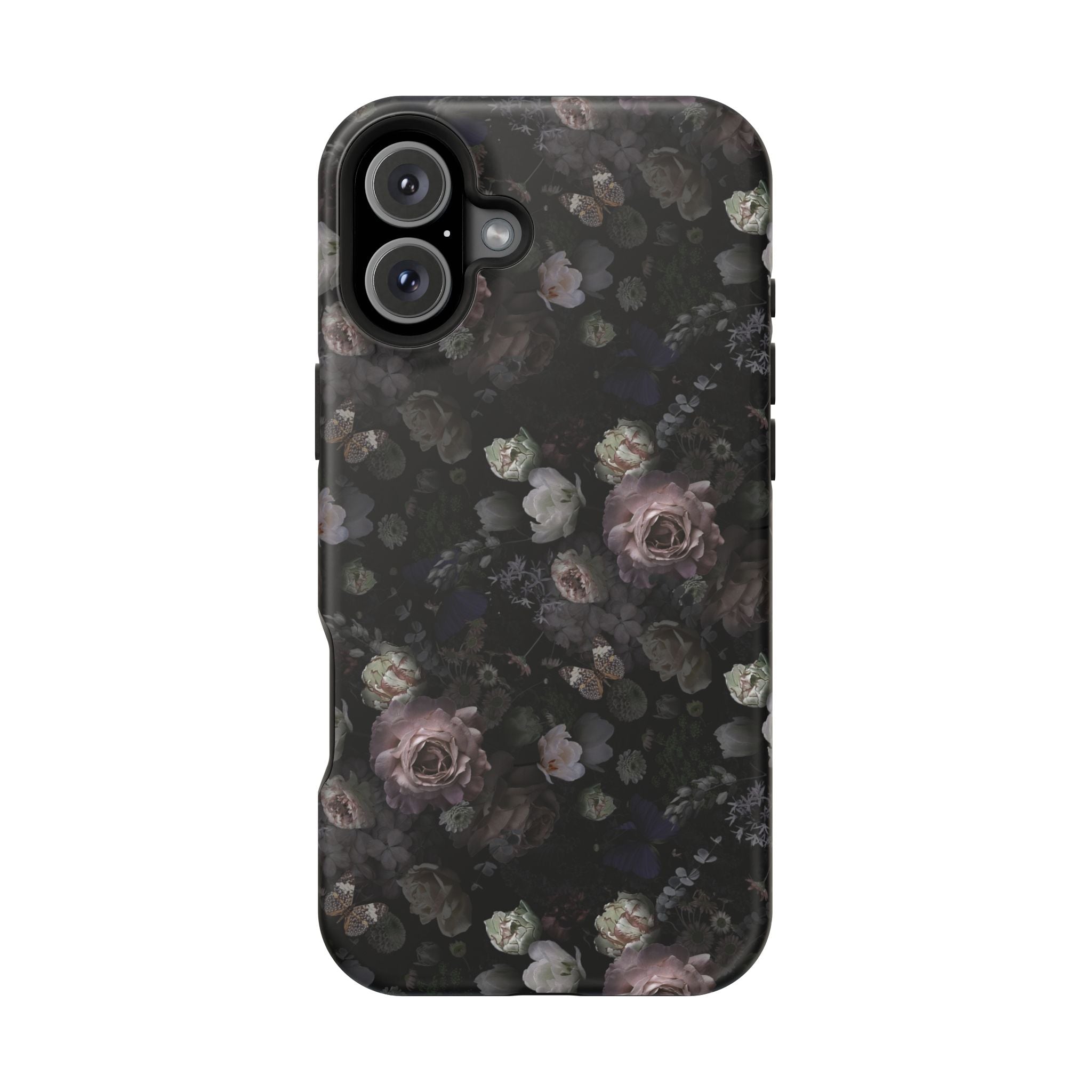 Midnight Curse Black Floral MagSafe iPhone Case - Cute Phone Cover with dark roses, perfect stylish protection for your device.