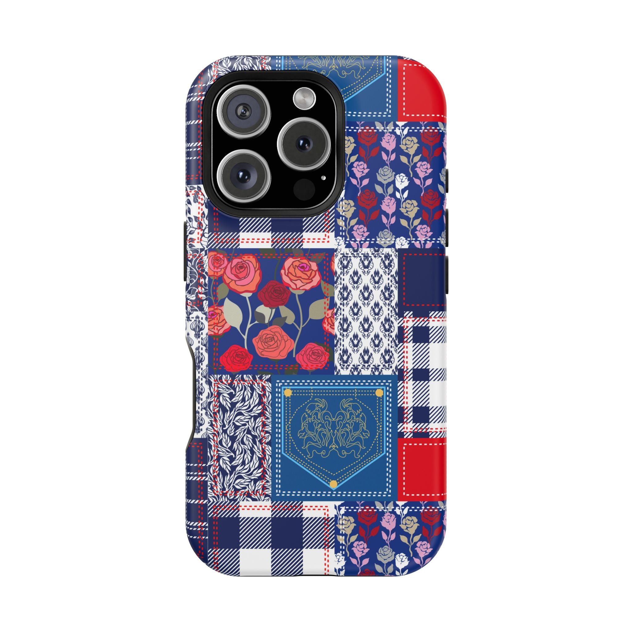 Crimson Bloom | Blue Patchwork Case