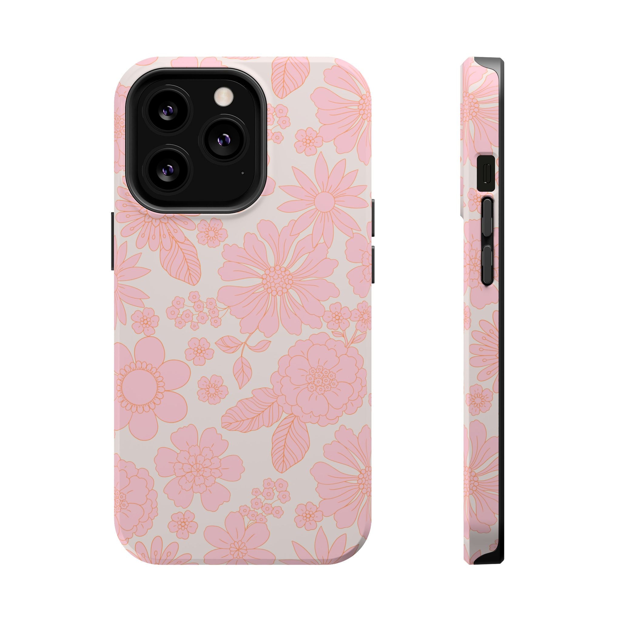 Pink floral iPhone 16 MagSafe case with charming cottagecore design, offering protection and a cute aesthetic for your phone.