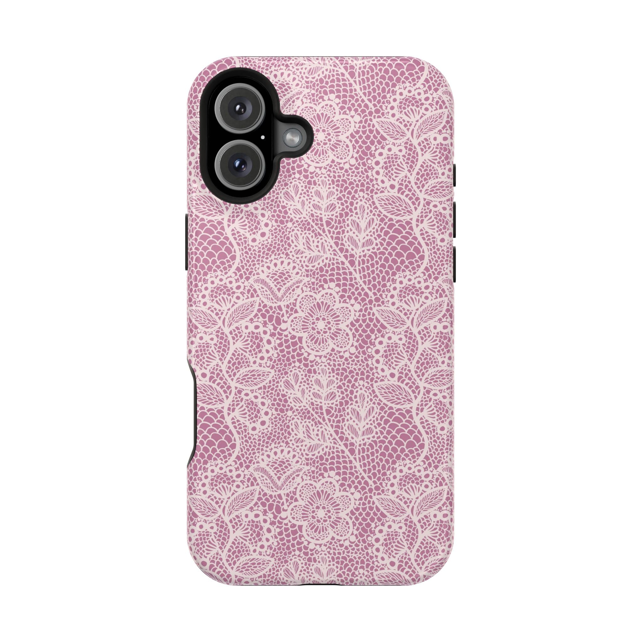 Pink Lace MagSafe iPhone Case with Country Charm - Cute Floral Phone Cover for Style and Protection