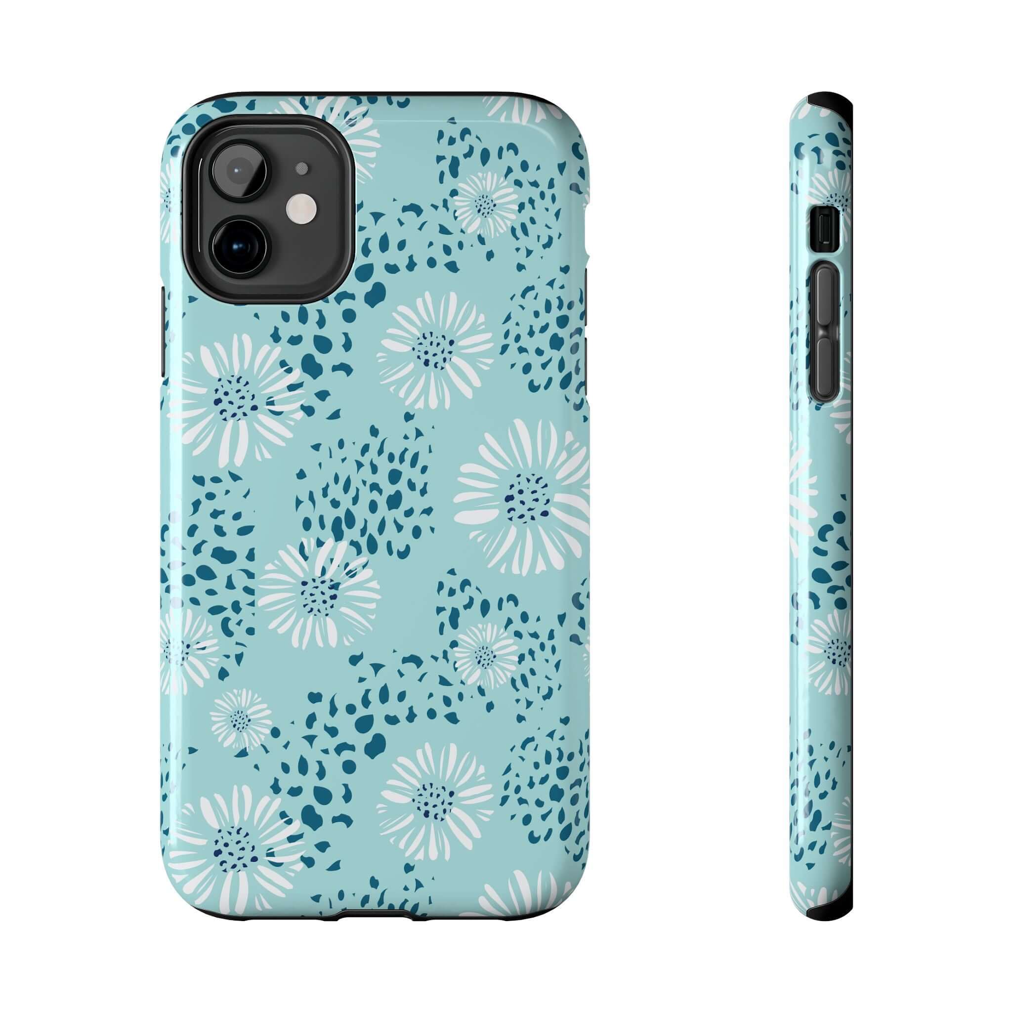 Coastal Aesthetics Floral Beach Case for iPhone 14 Pro Max featuring teal and white floral design, perfect for cute and colorful phone protection.