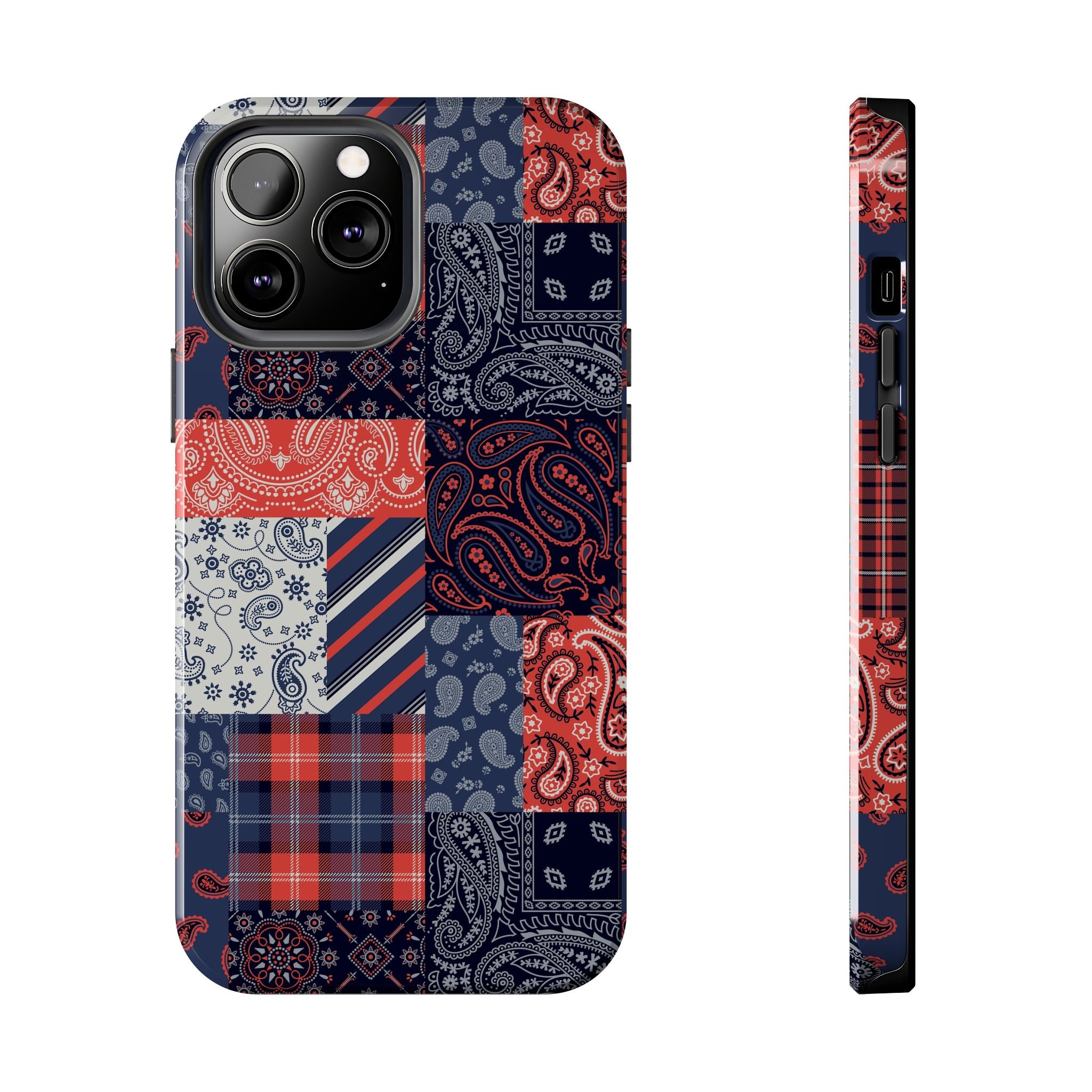 Boho Bandit Bandana Patchwork iPhone 14 Pro Case in Colorful Design - Cute, Bookish Phone Case for Fashion-Forward Men.