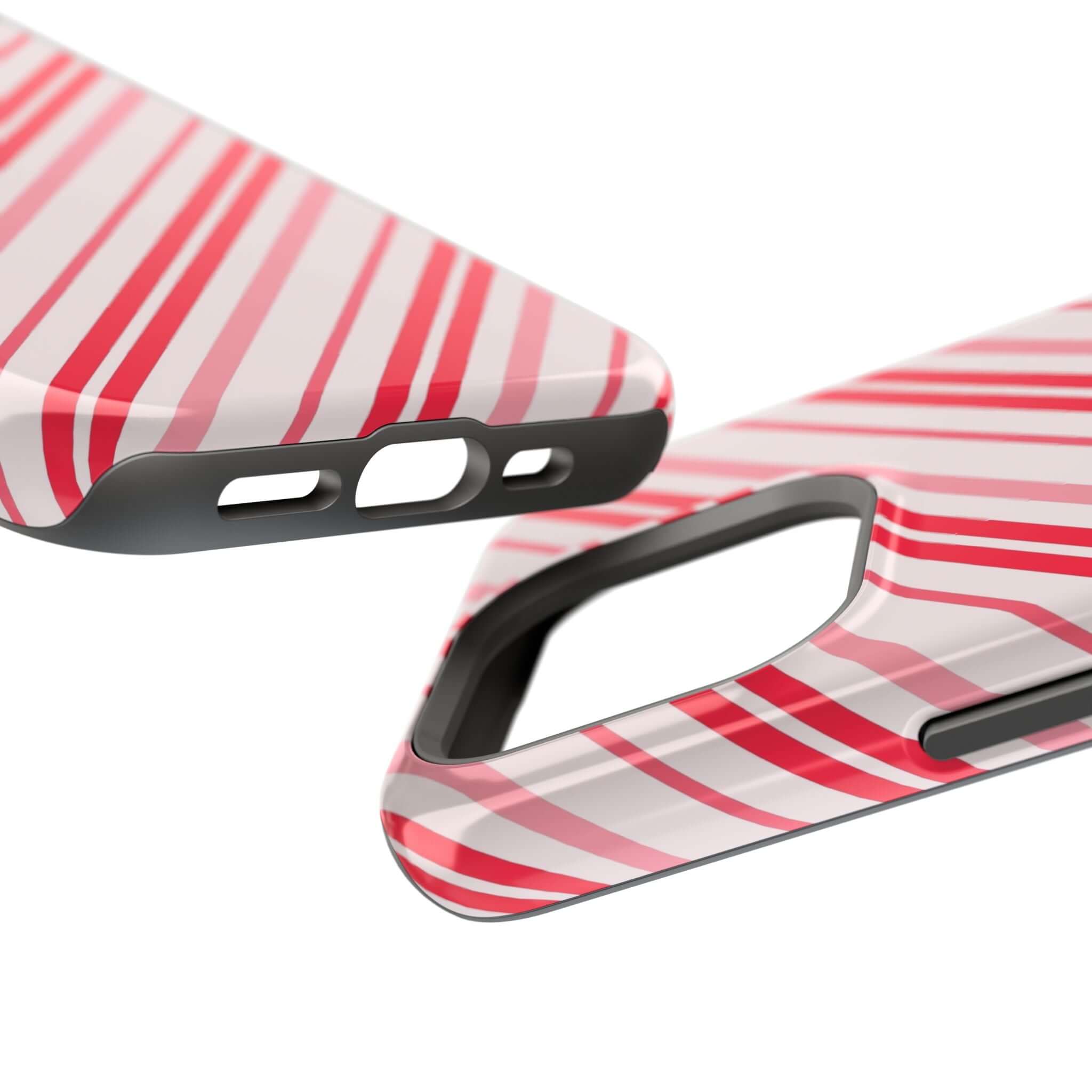 Festive Candy Cane MagSafe Case with red and white stripes, perfect Christmas phone cover for holiday season.