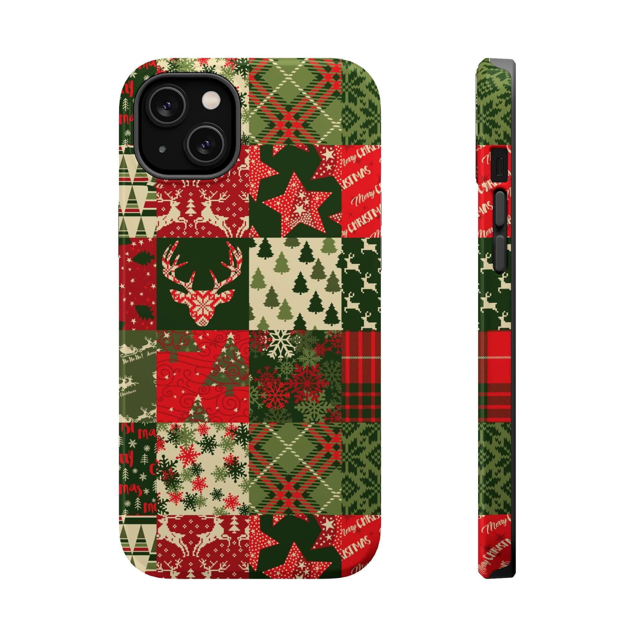 Festive Cozy Quiltmas MagSafe Case with Christmas Patchwork Design, Cute Holiday Phone Cover with Secure Attachment for Xmas Cheer