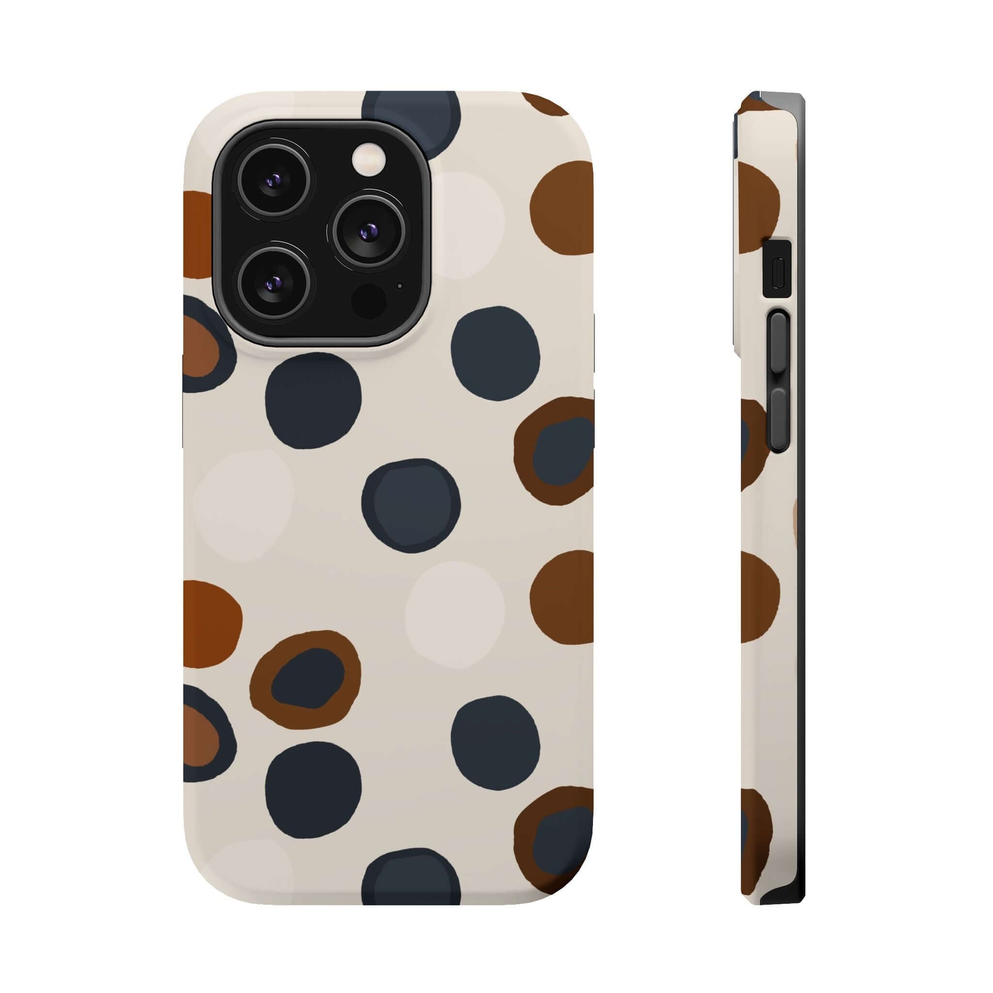 Chic Wanderer Modern Spots MagSafe iPhone Case with brown and black abstract spots, perfect for fashion-forward adventurers.