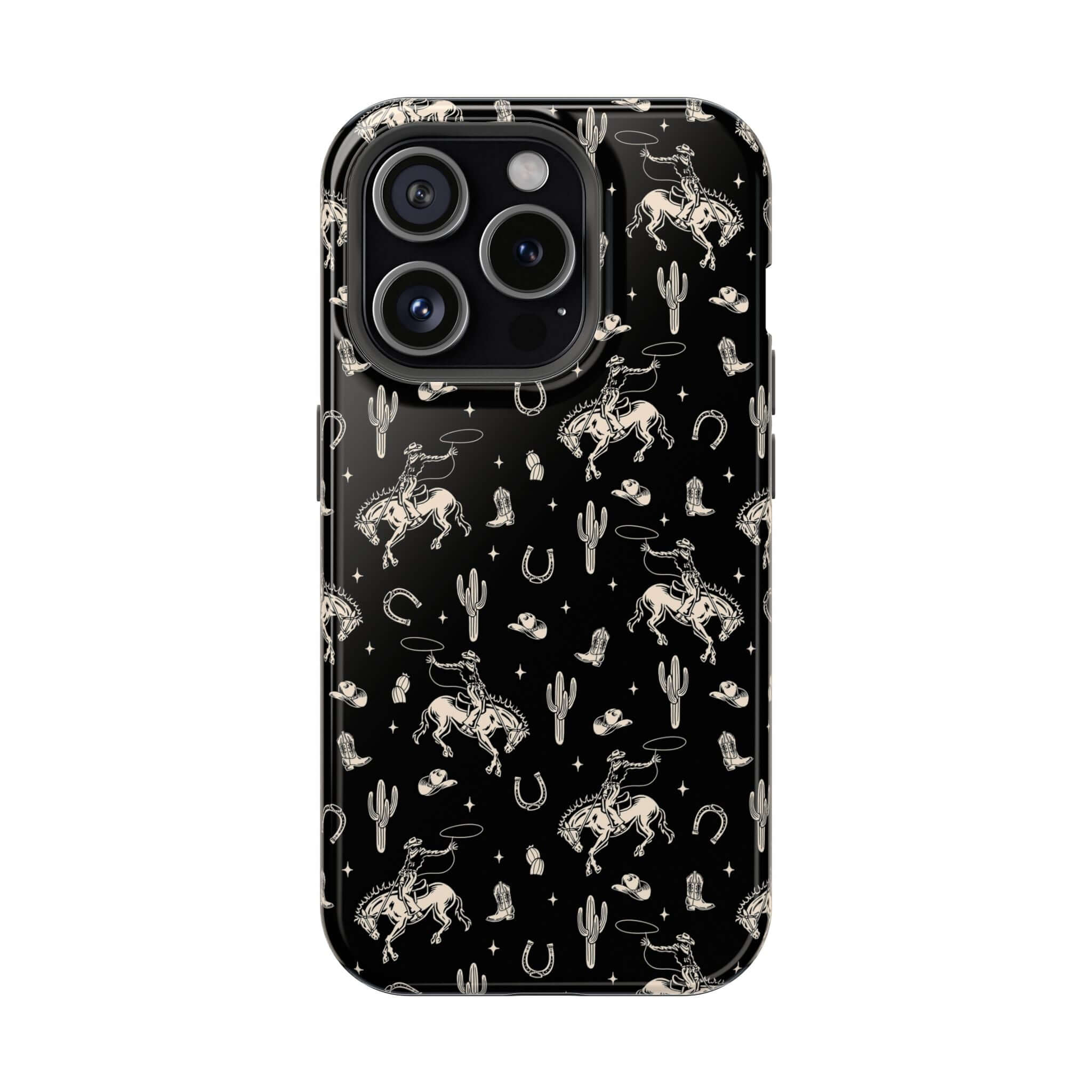 Black cute western iPhone case with cowgirl and flower designs, free shipping available.