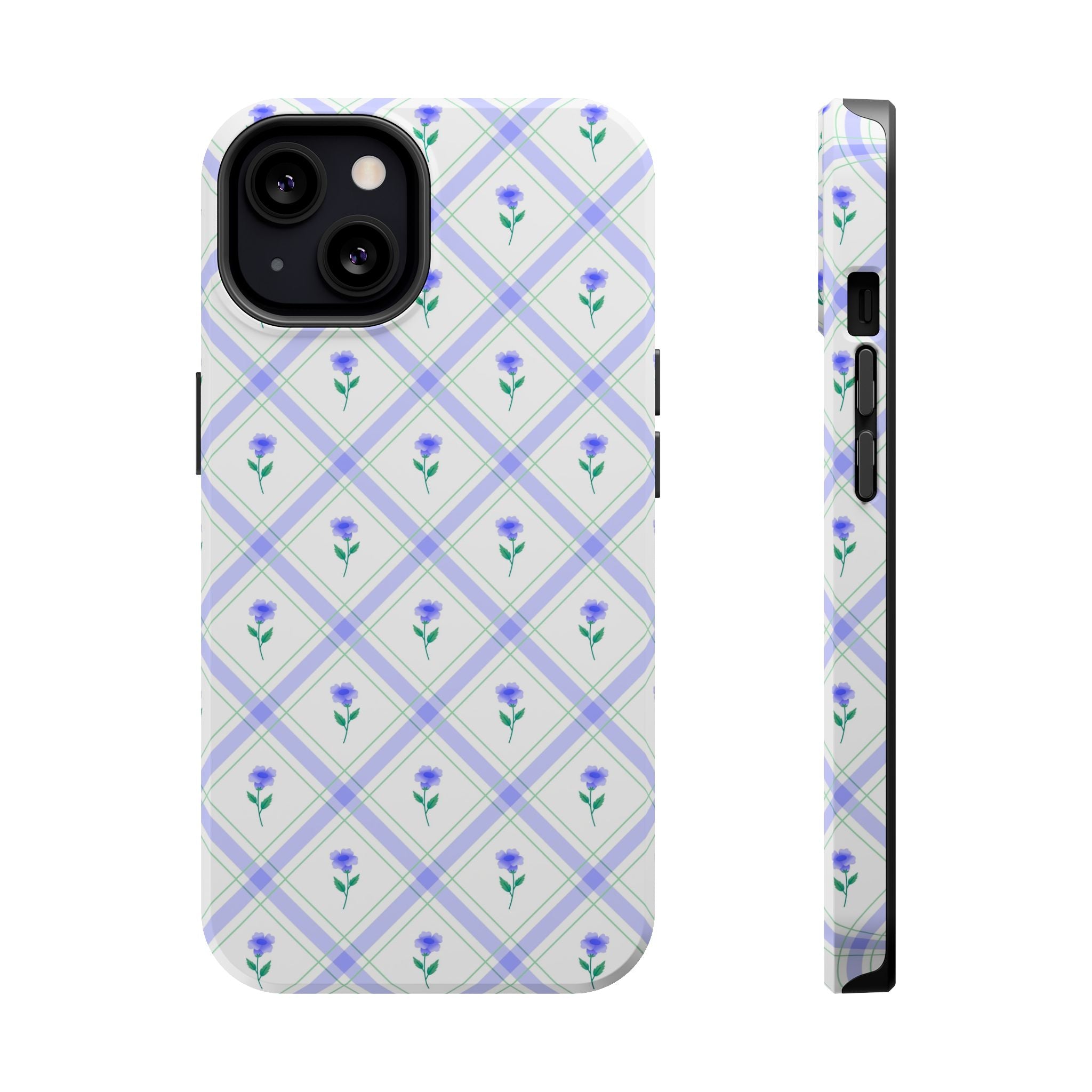 Cute Blue Floral iPhone Case, Protective Phone Cover, Stylish Brunch Design, Case Side View Included