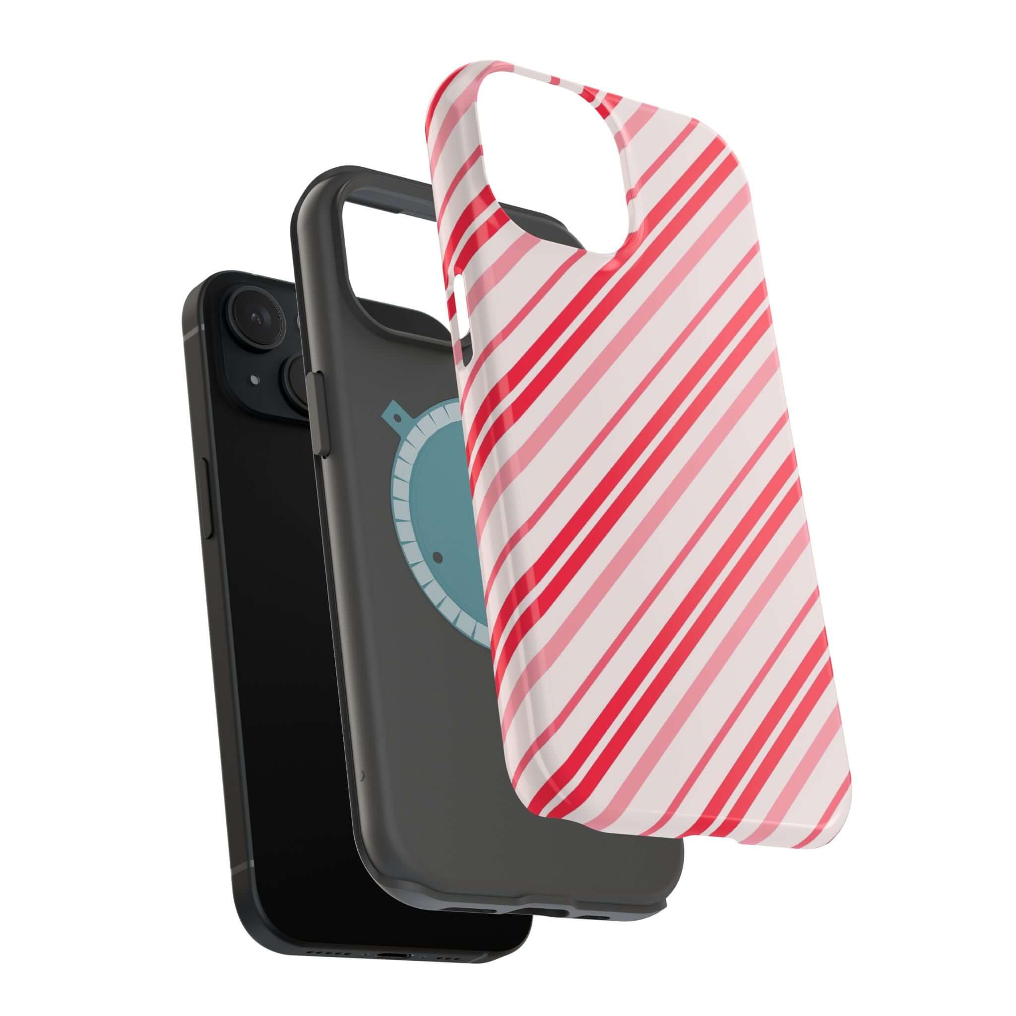 Festive Candy Cane Cutie MagSafe Case with red and white stripes, perfect Xmas phone cover for holiday cheer and convenience.