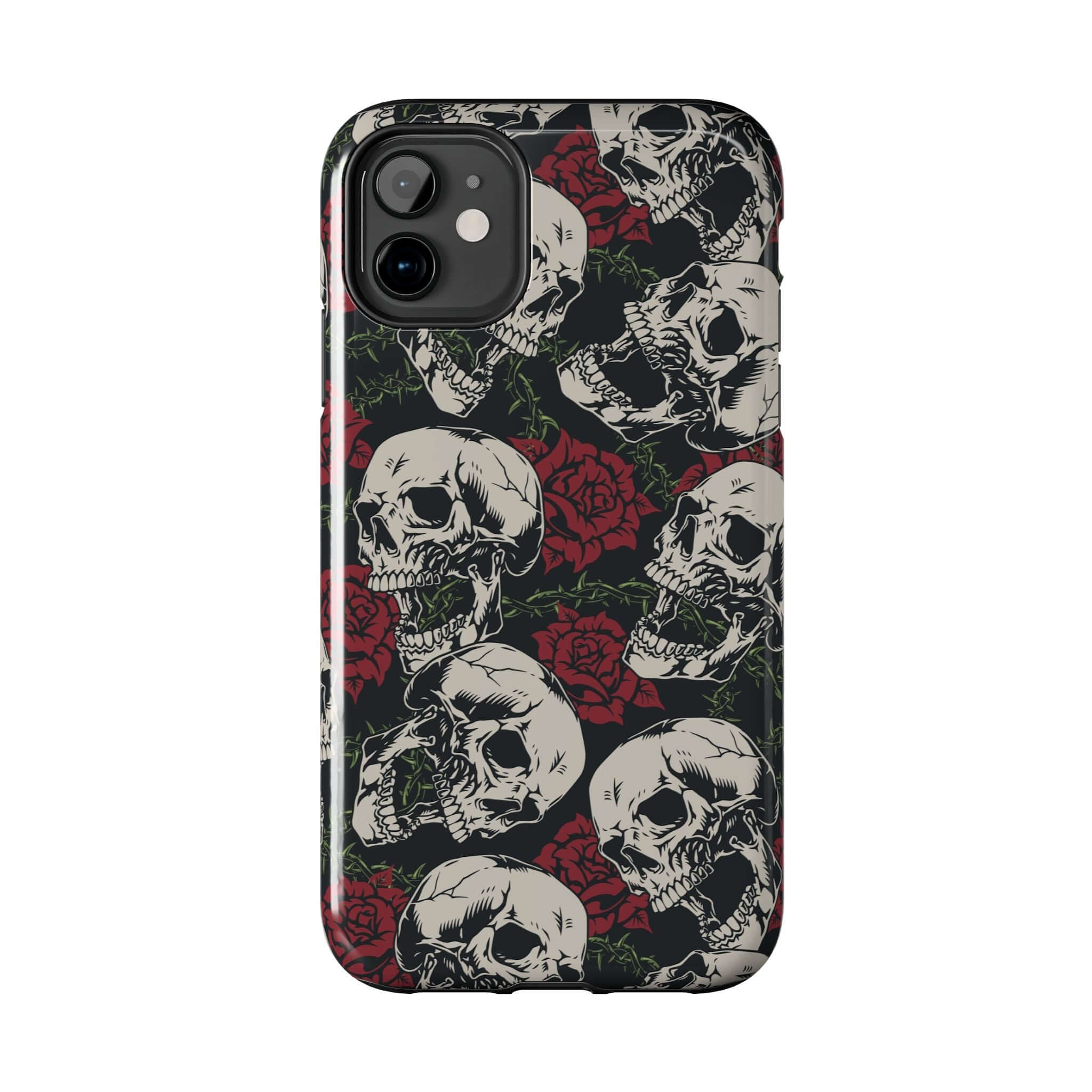 Baddie Girl Vibes Skull Rose Case for iPhone 16 with rebellious biker design, skulls, and roses - Cute MagSafe protective phone case