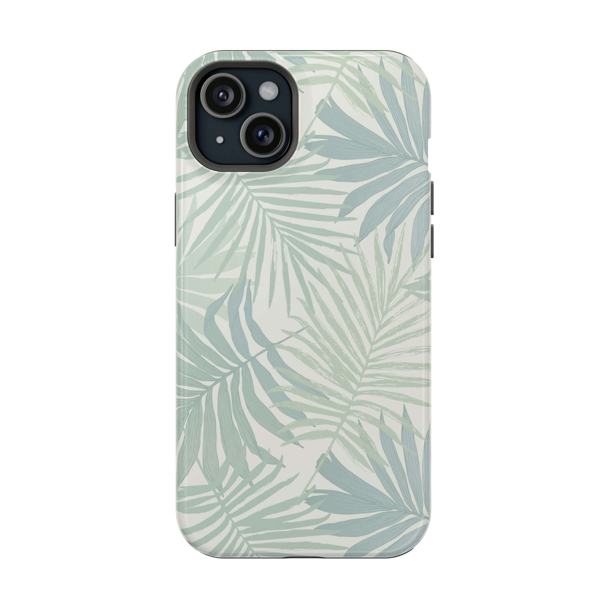 Cute teal tropical iPhone case with palm tree design and MagSafe technology, free shipping from popular phone case brands.