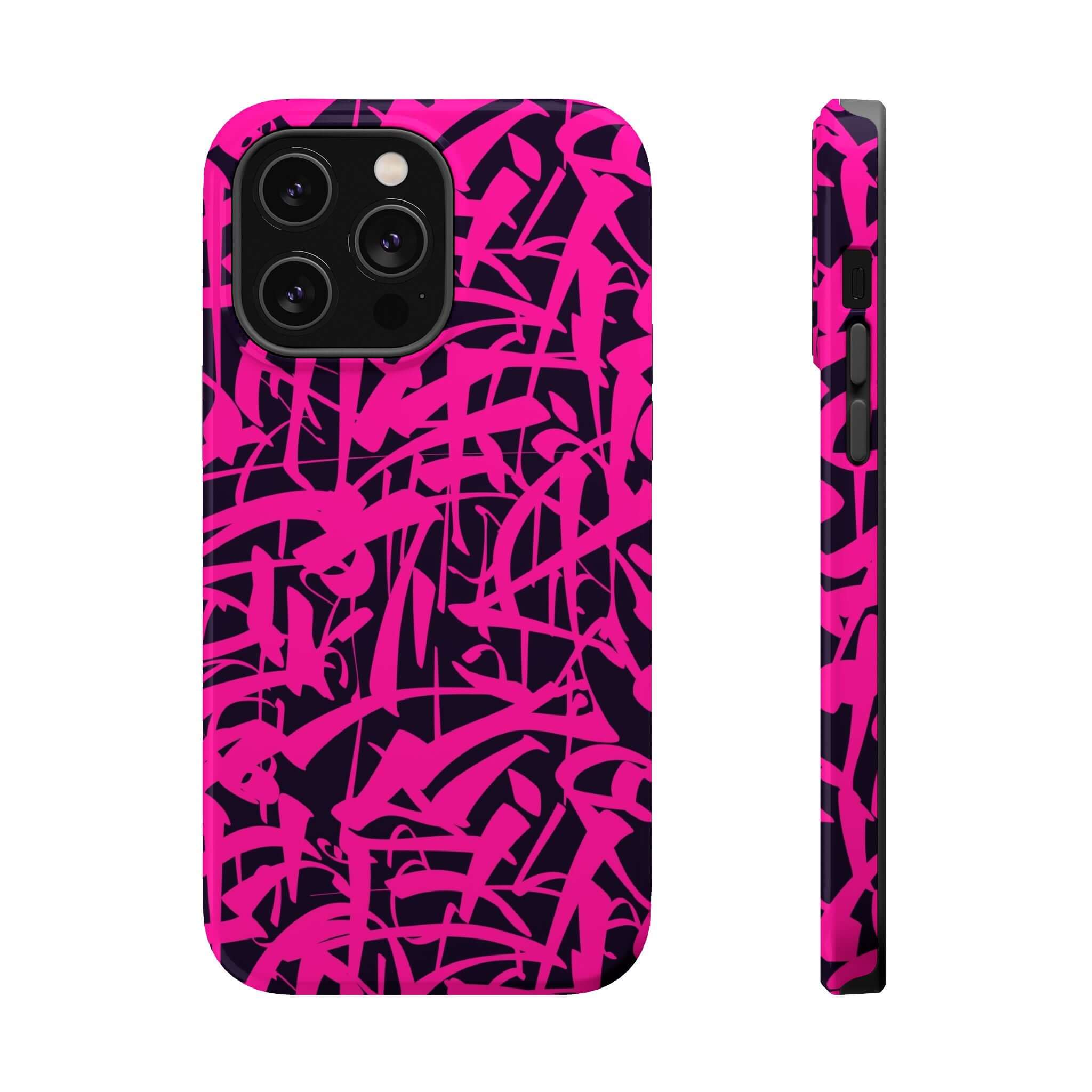 Cute phone cover featuring vibrant pink abstract artwork for iPhone protection and style.