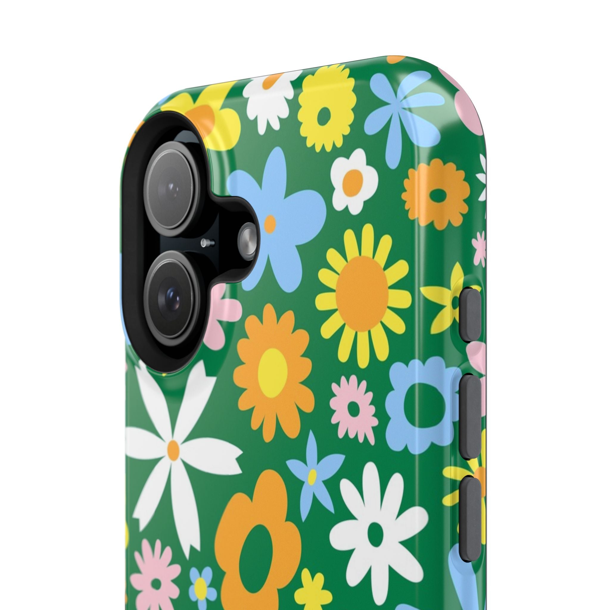 Hippie floral MagSafe iPhone case with vibrant flowers, cute phone cover for stylish protection and colorful design.