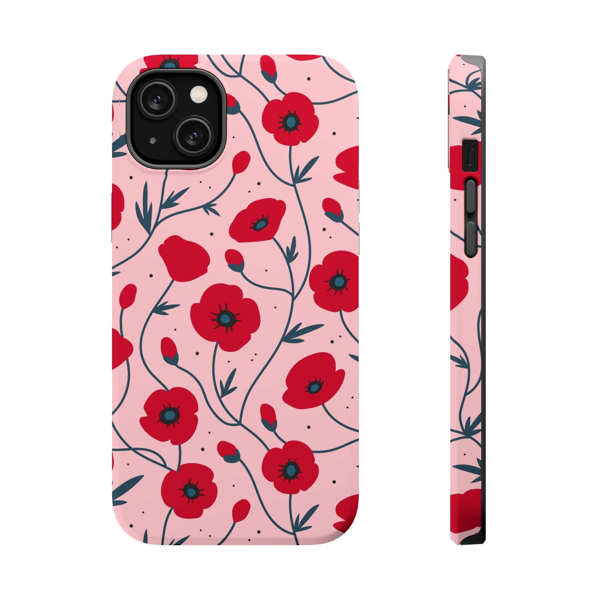 Pink n Poppy Pink Floral Case for iPhone with red flowers, cute design, durable cover, free shipping, stylish and functional phone accessory.