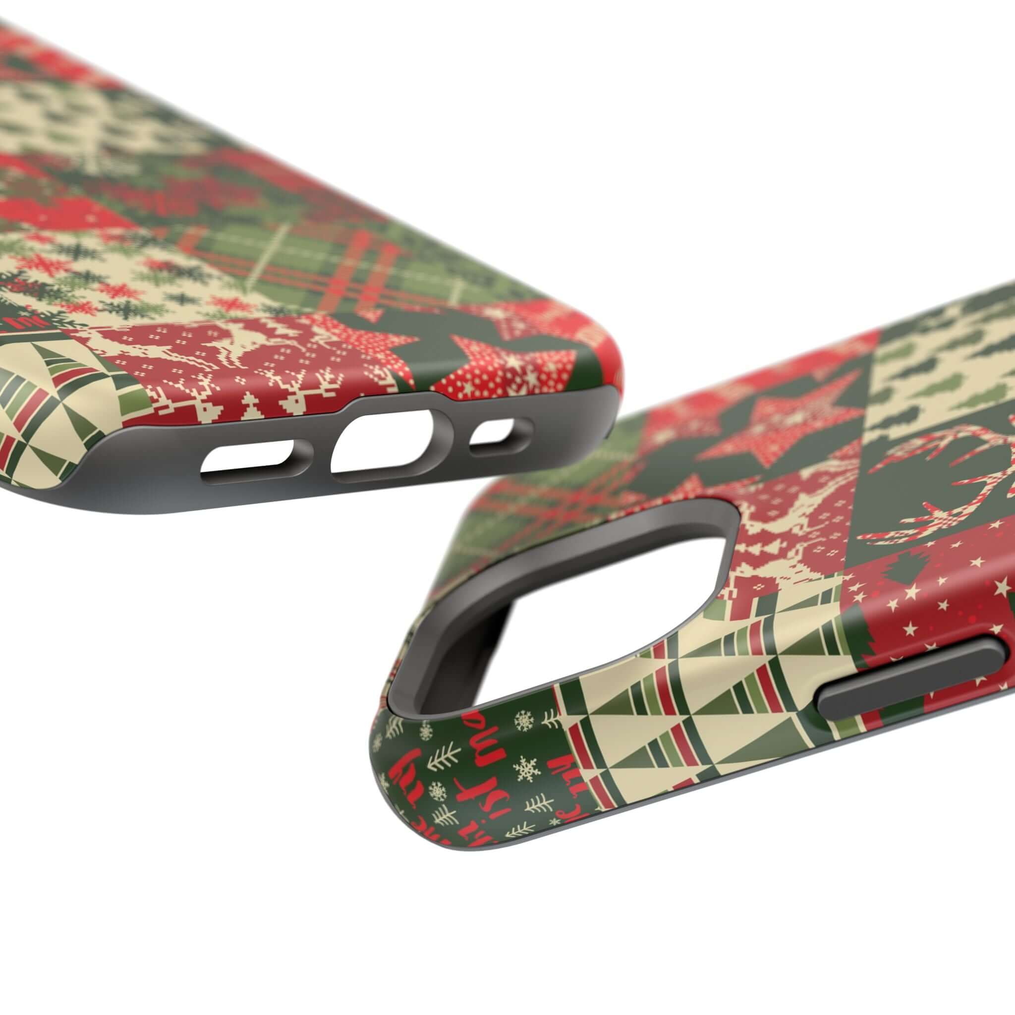 Festive Cozy Quiltmas MagSafe case with colorful Christmas design, perfect holiday case for secure phone attachment and style.