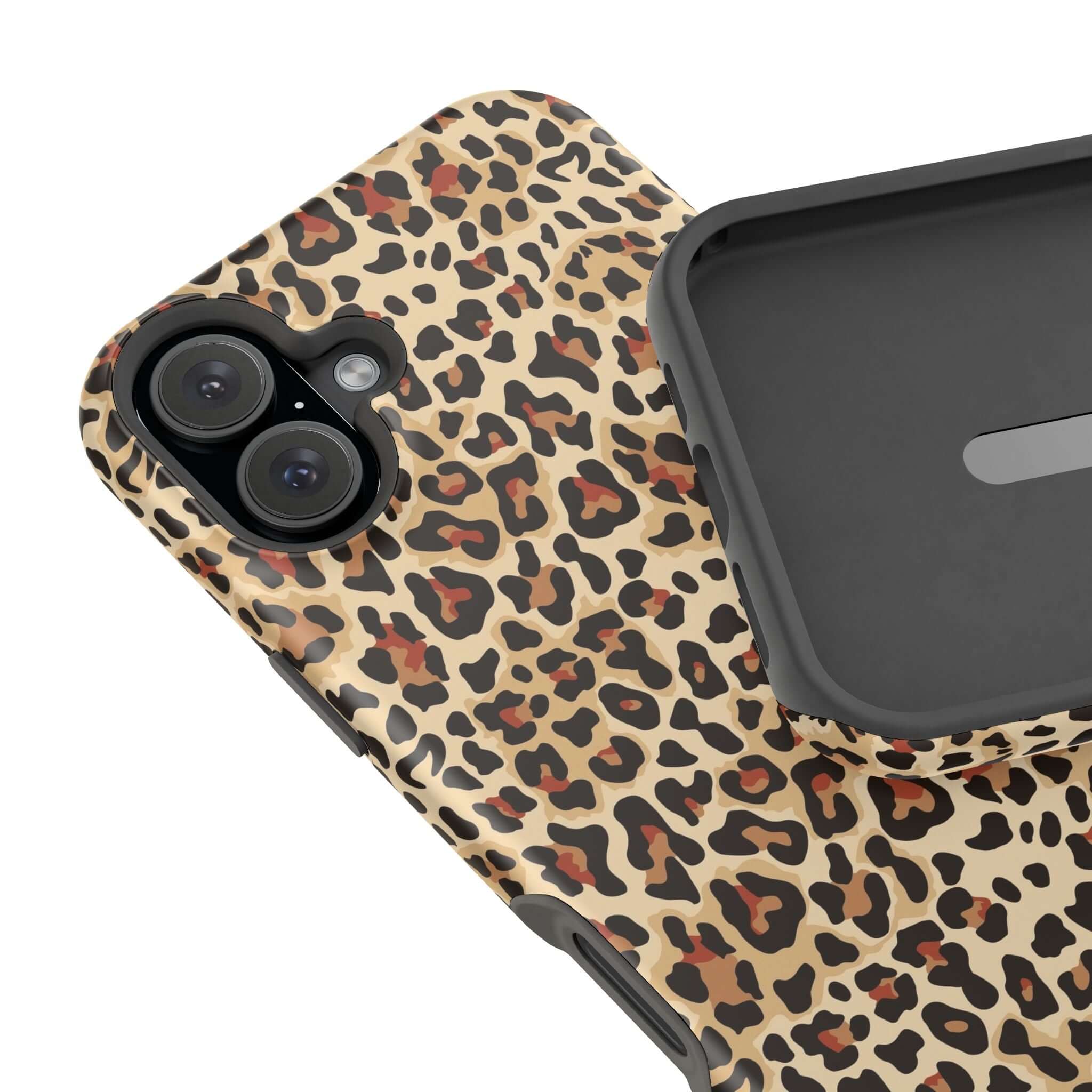 Colorful leopard print MagSafe iPhone case offering style and protection, featuring a stylish abstract design for cute phone accessory.