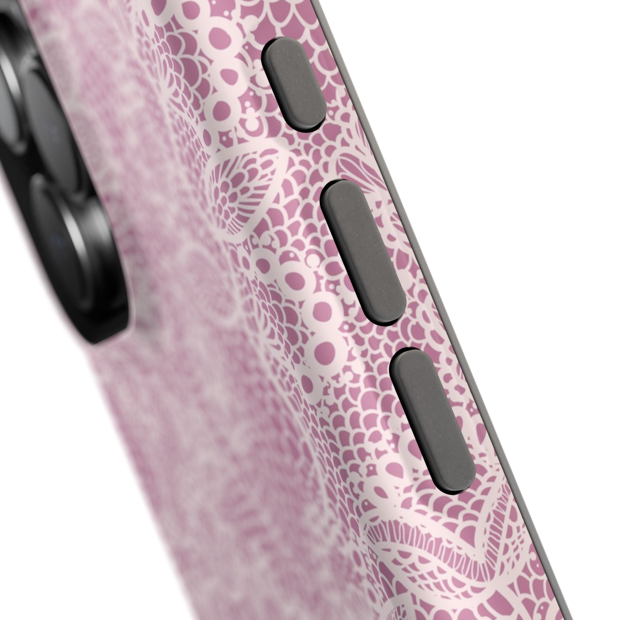 Pink Lace MagSafe iPhone Case with floral design enhances style and protection, perfect cute phone cover.