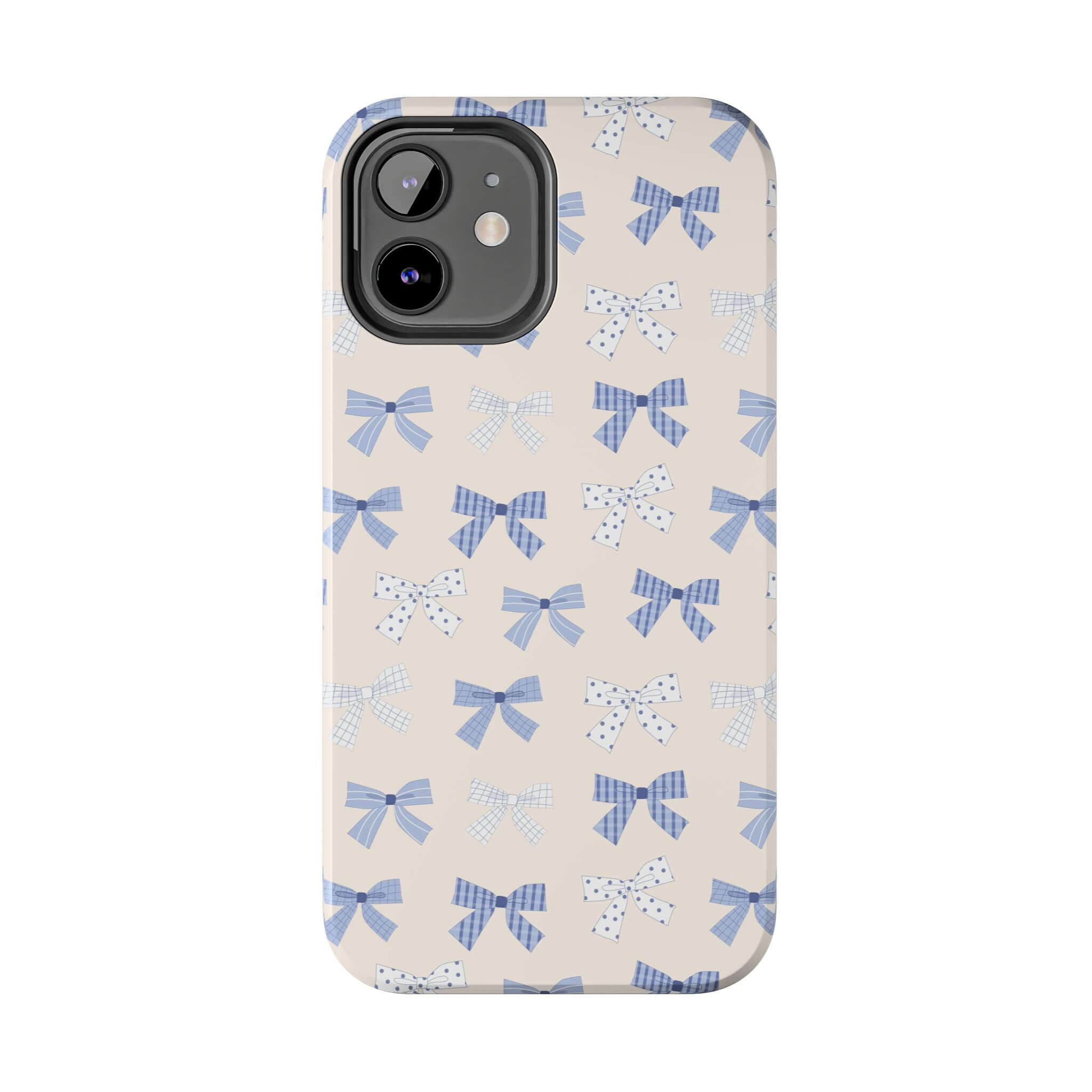 Cute Phone Case for iPhone 16 with blue bows and a playful design, perfect for a bride-to-be seeking stylish protection.