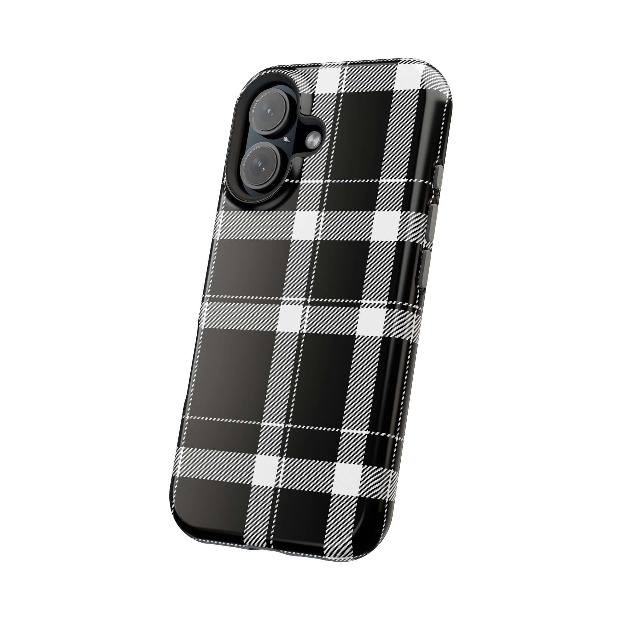 Cute black plaid phone cover for Apple iPhone, perfect for stylish protection and fashion-forward vibes.